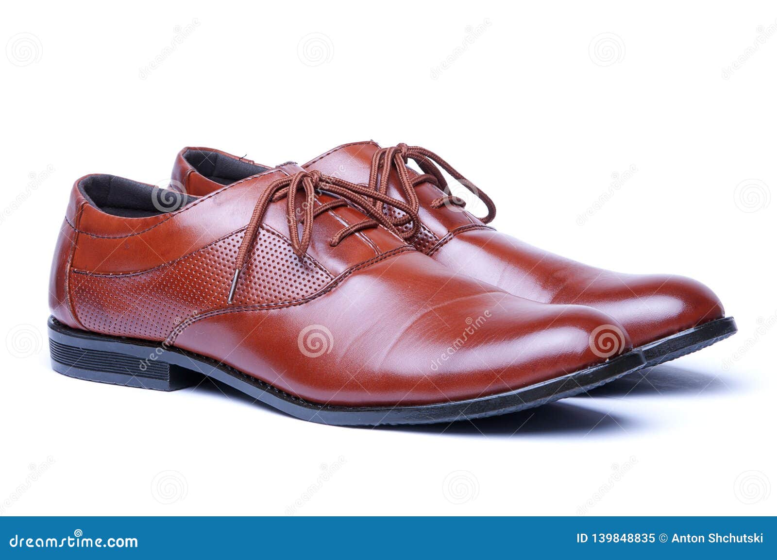 Side View Informal Brown Leather Shoes with White Background Stock ...