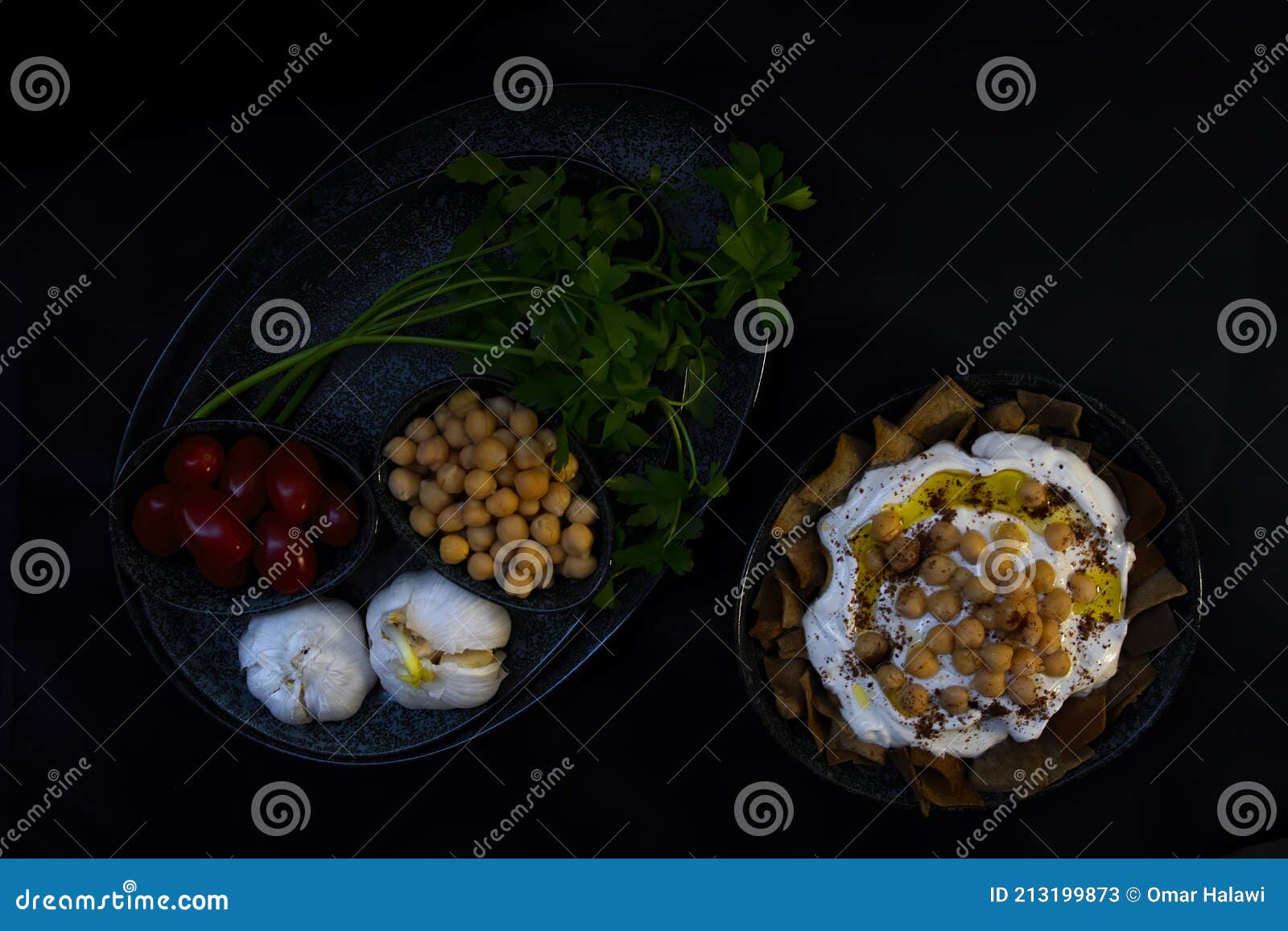 side view of levantine fatteh, fattet hummus