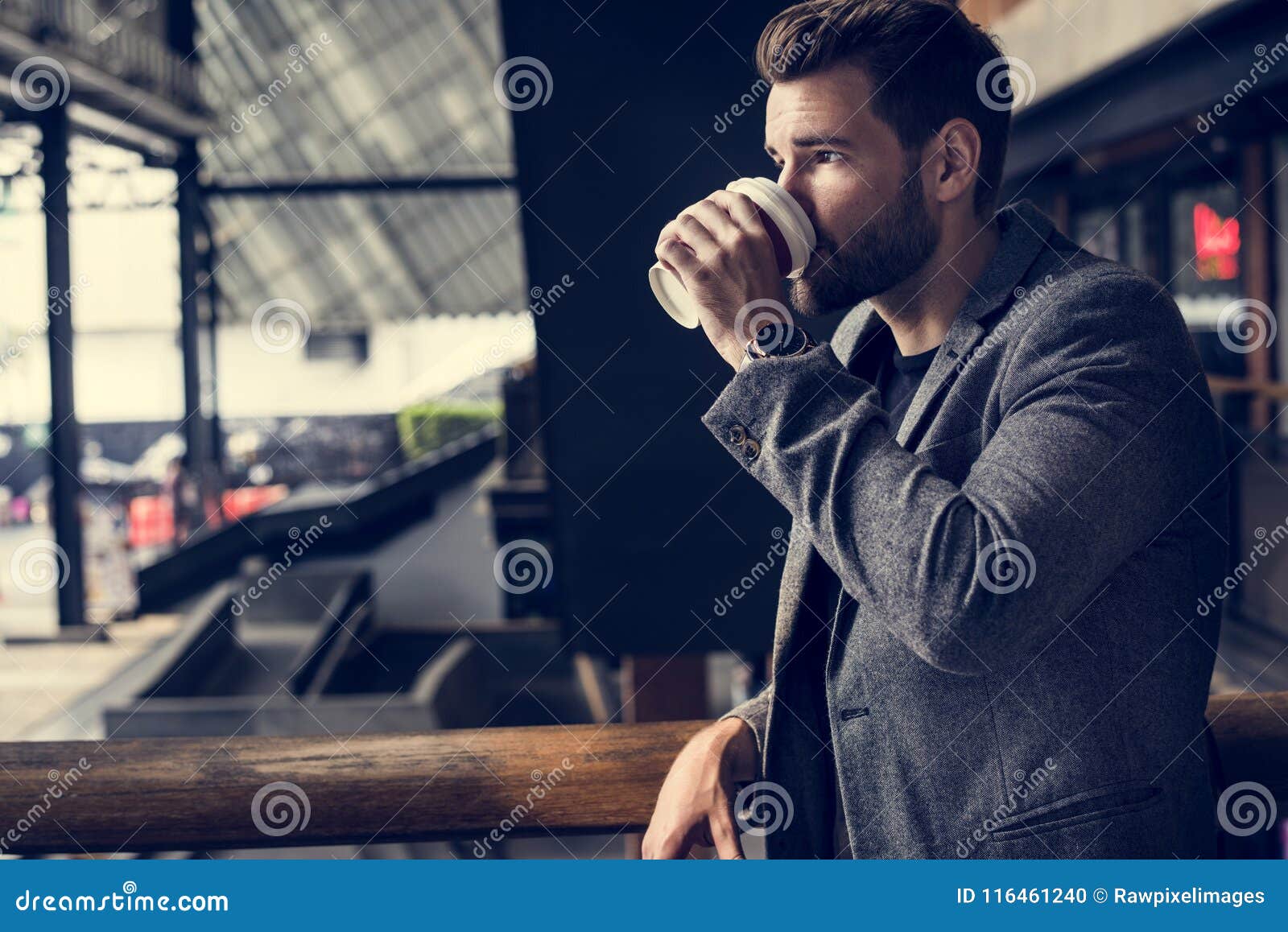 Side View of Man Drinking Hot Coffee Stock Photo Image of drinking