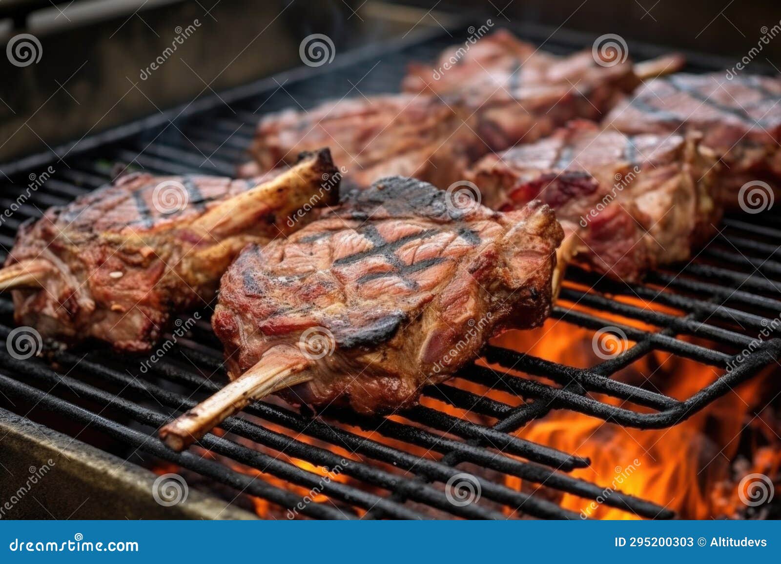 Side View of Mediumrare Lamb Chops on a Barbecue Grill Stock Image
