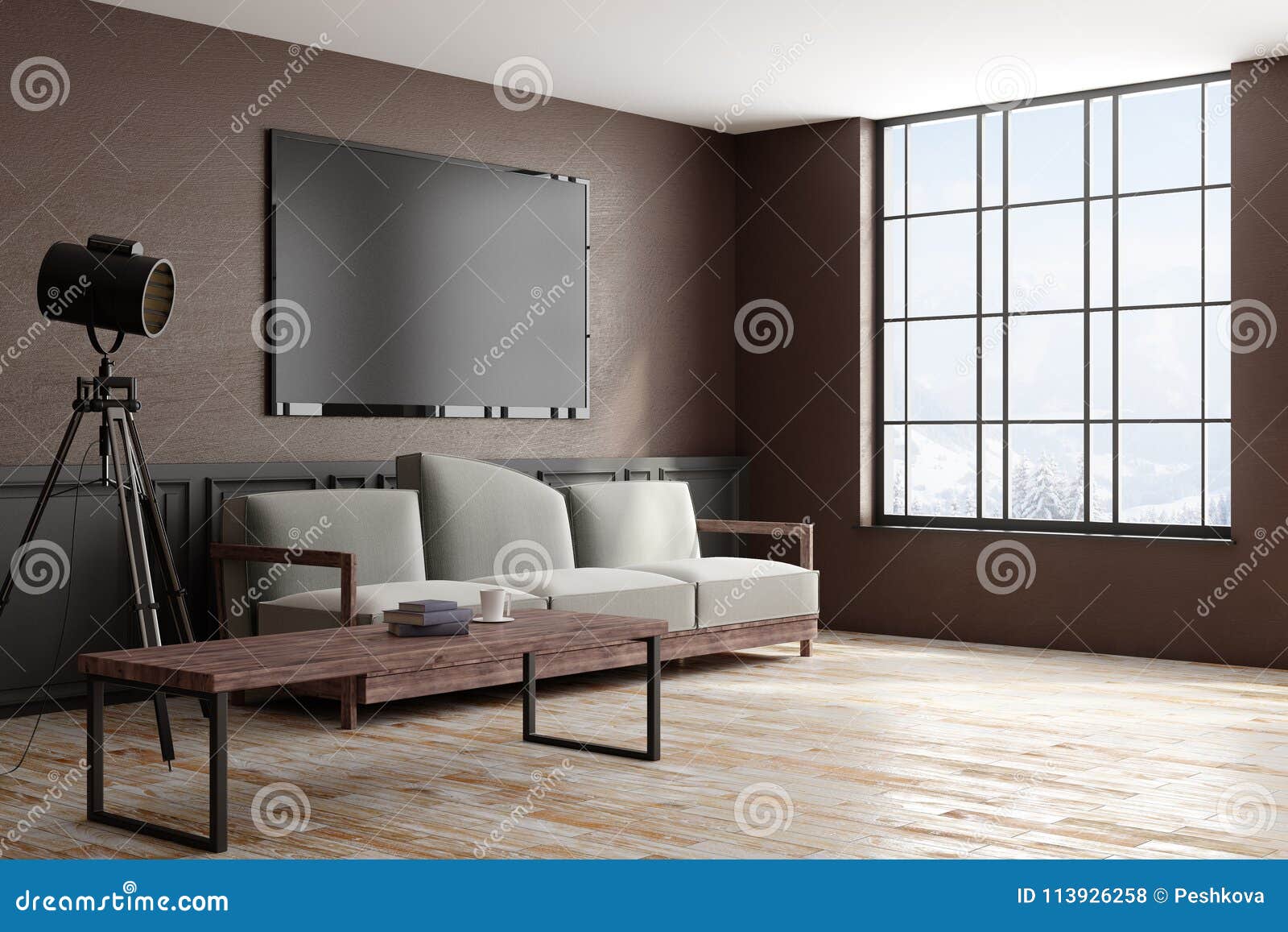 Side Of Modern Interior With Tv Frame Stock Illustration