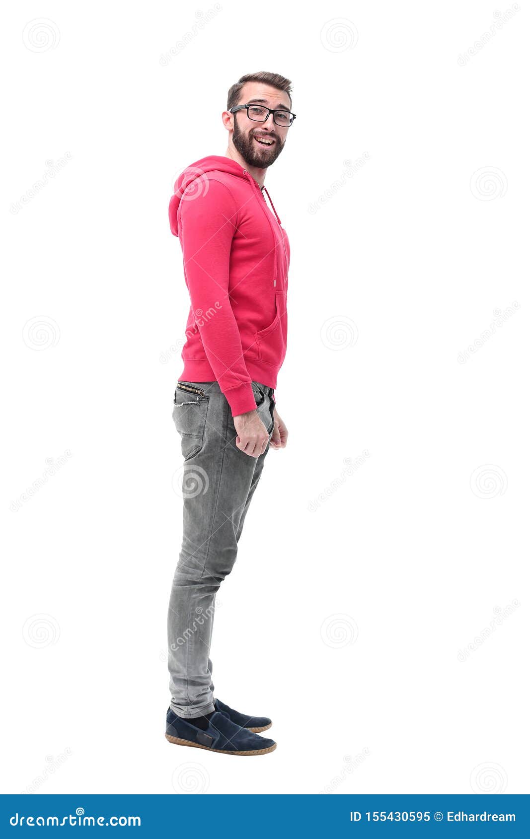 Side View. Modern Trendy Guy in Red Jacket Stock Image Image of length, jeans 155430595