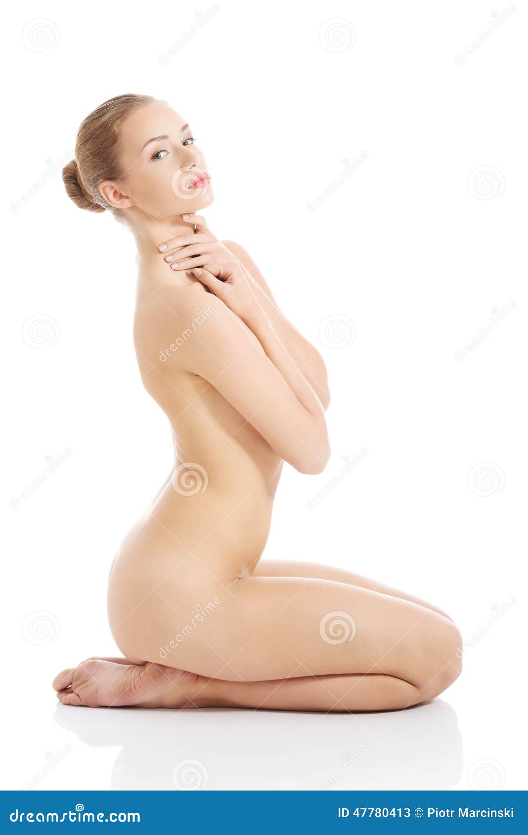 Side View Nude Woman Sitting on Her Knees Stock Image - Image of blonde,  knees: 47780413