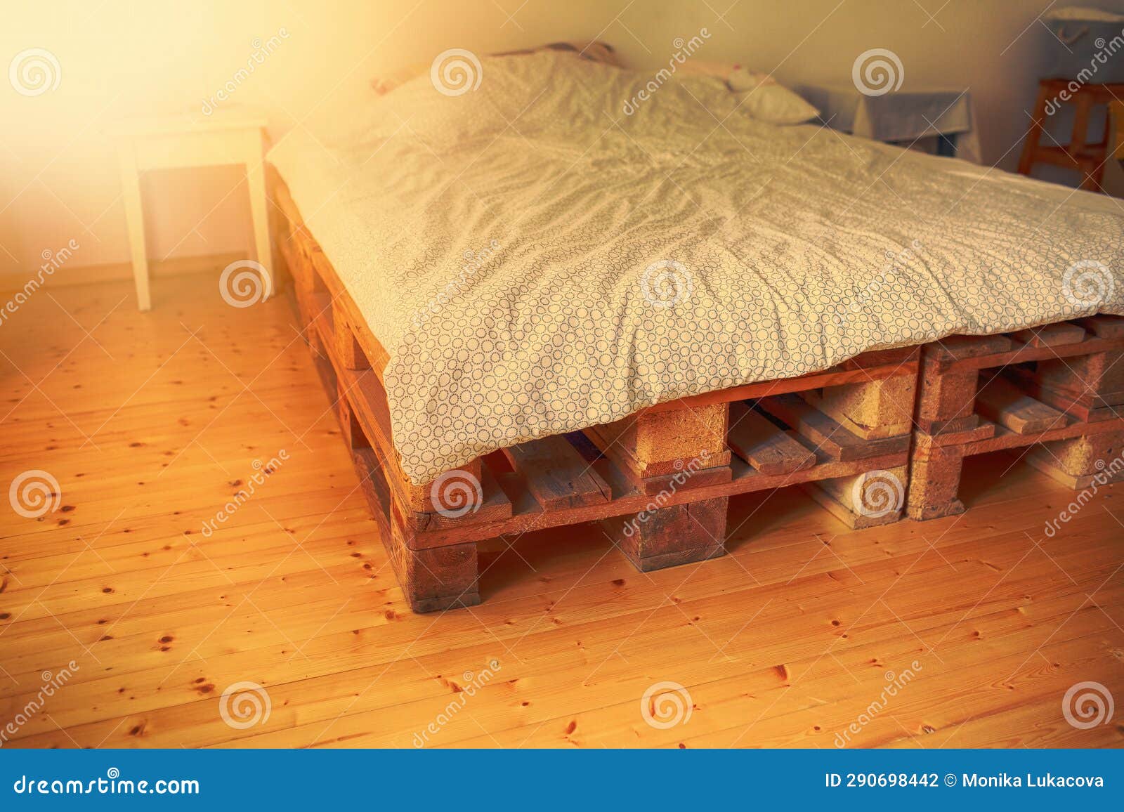 Side View of the Pallet Bed in the Morning. Stock Photo Image of