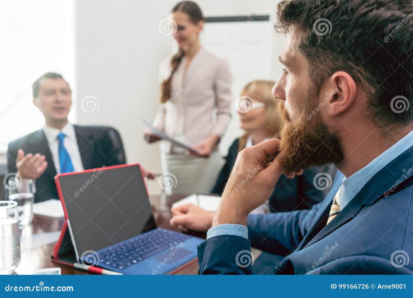 business consultant listening to the manager of a corporation du