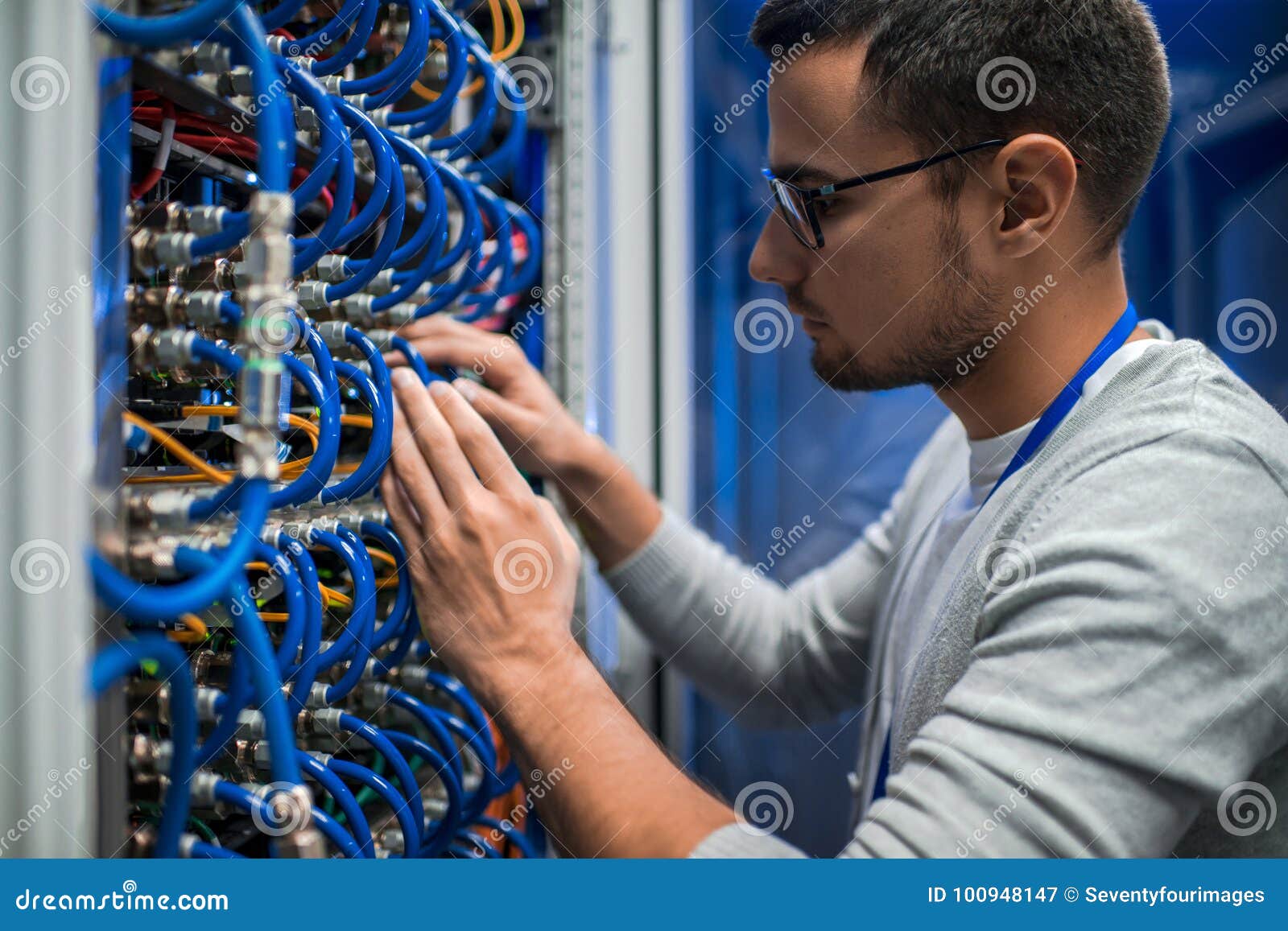 System Engineer Checking Servers Stock Image Image of science, room