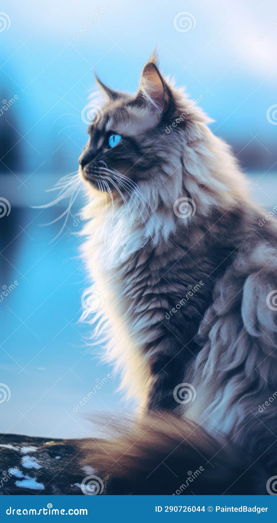 Side View of Ragdoll Cat Outside on a Cold Day Stock Illustration