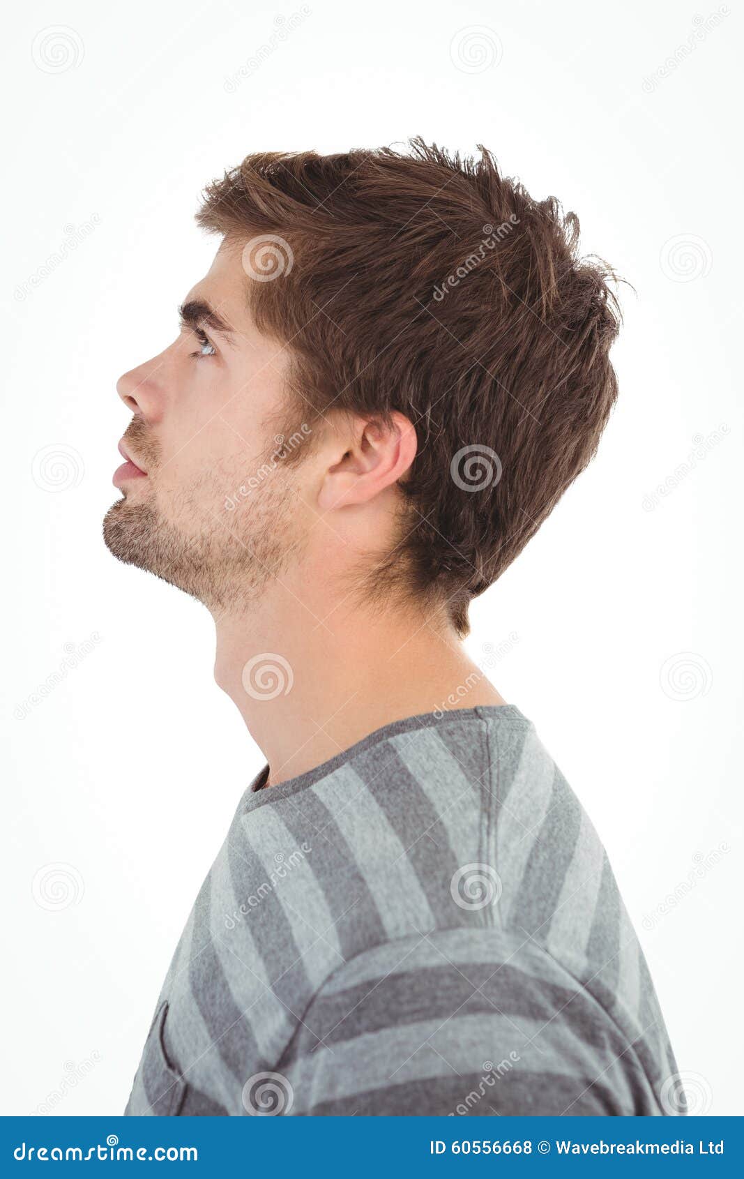 Side View Of Serious Man Looking Up Stock Photo Image Of