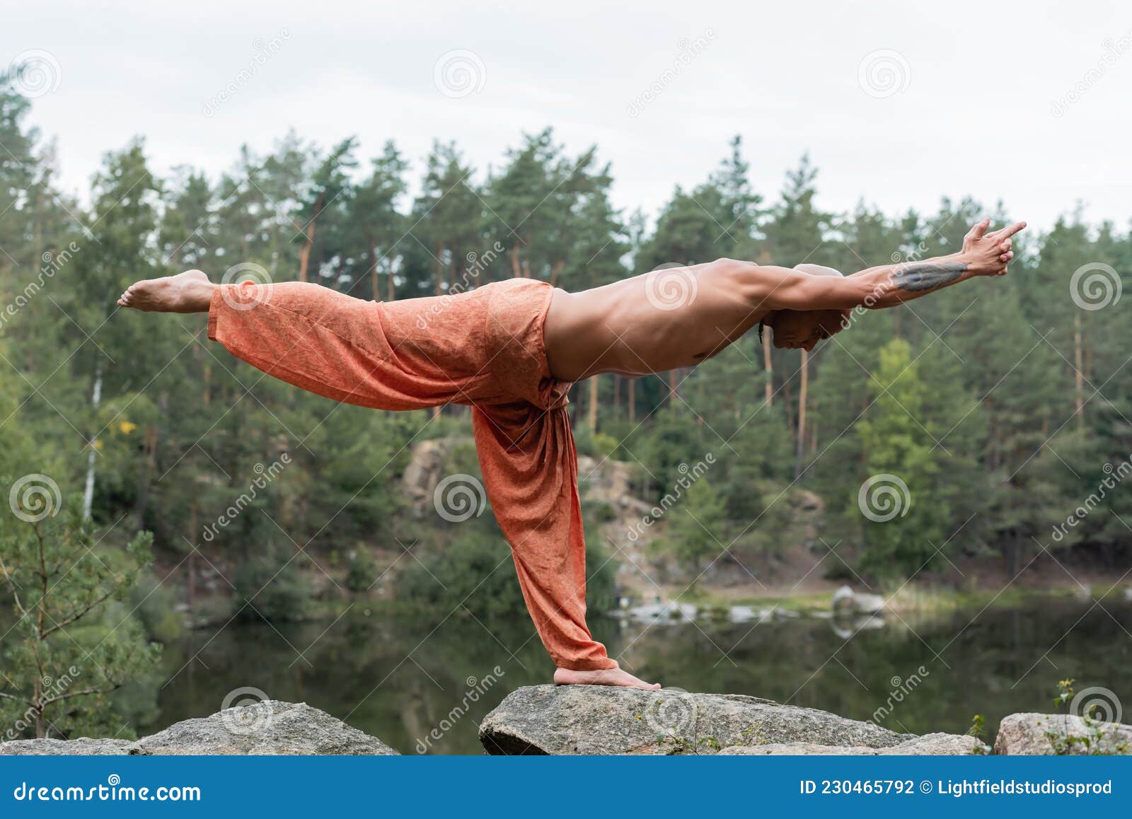 Side View of Shirtless Buddhist Meditating Stock Photo - Image of water ...