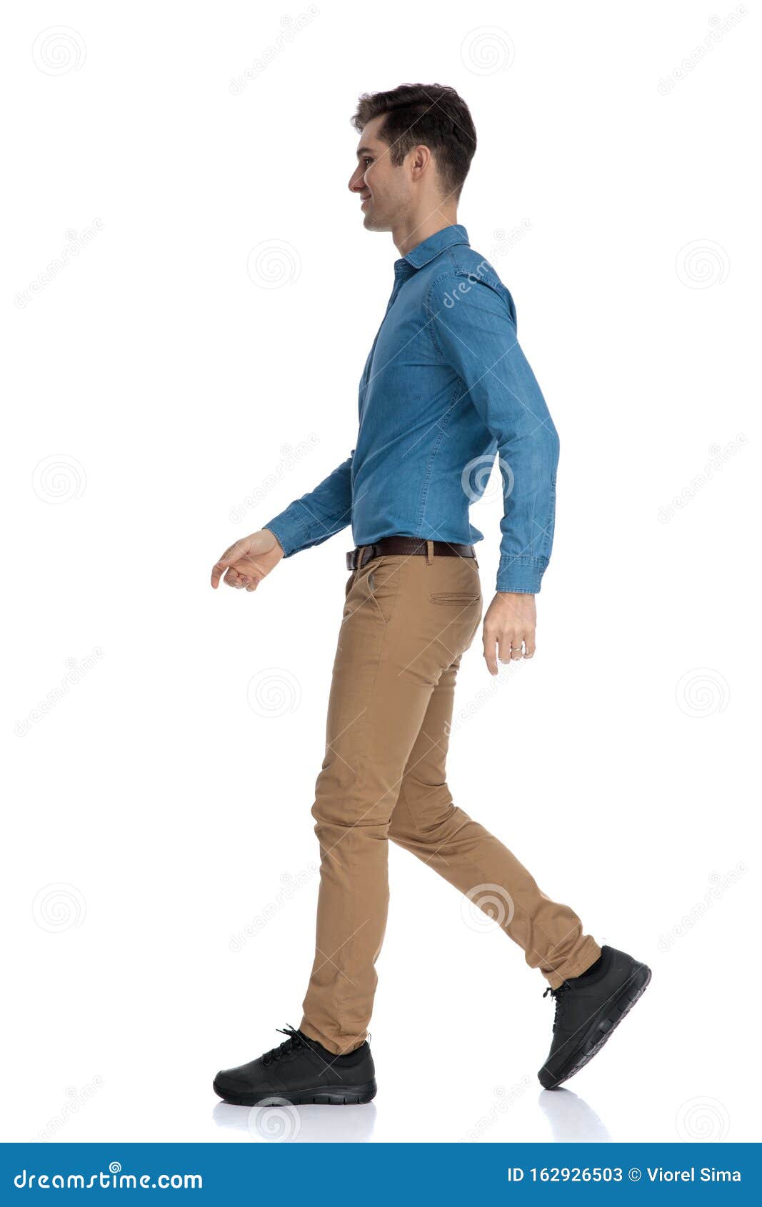 Side View of Smart Casual Man Walking and Smiling Stock Image - Image ...