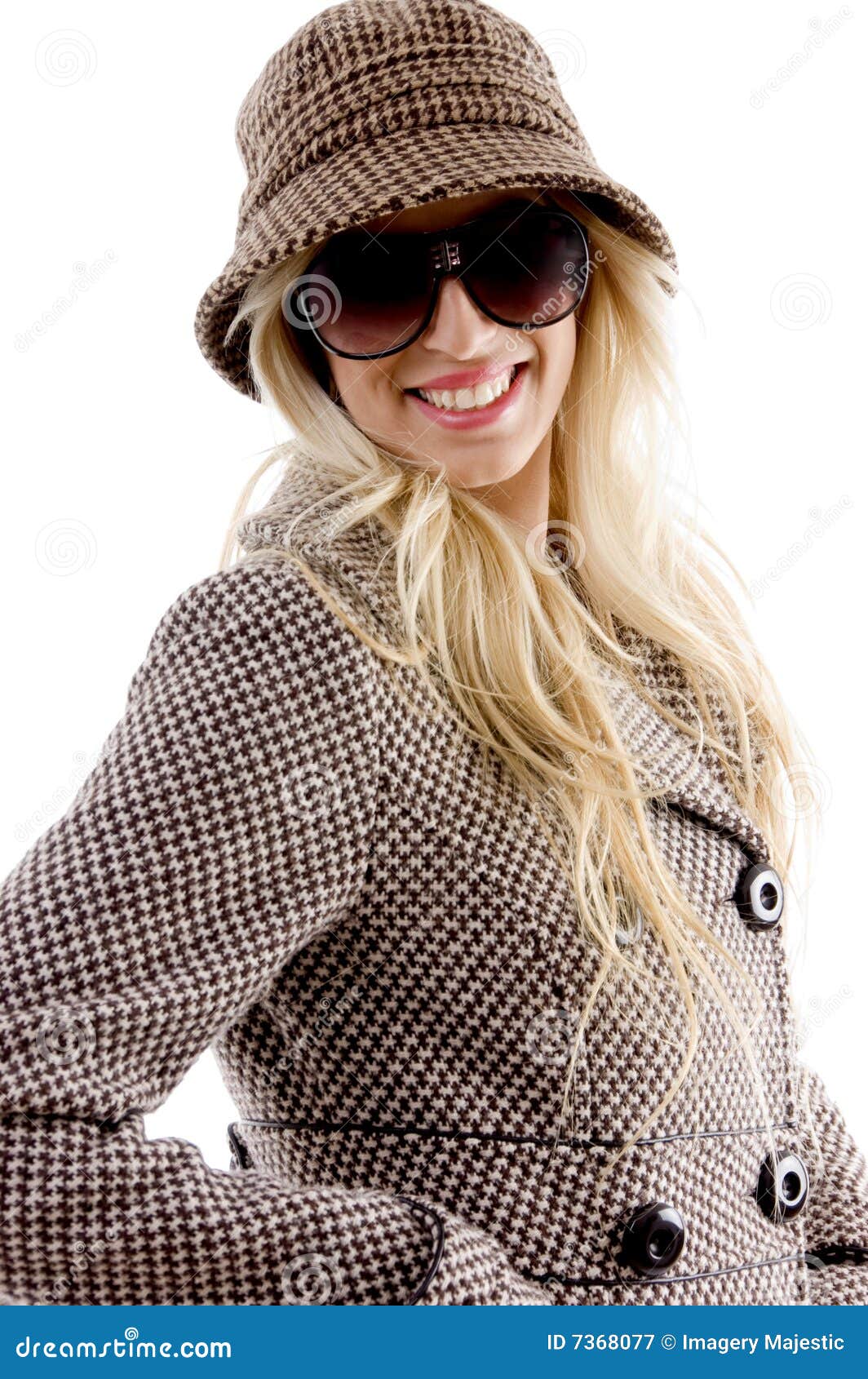 Side View of Smiling Female Wearing Overcoat Stock Image Image of