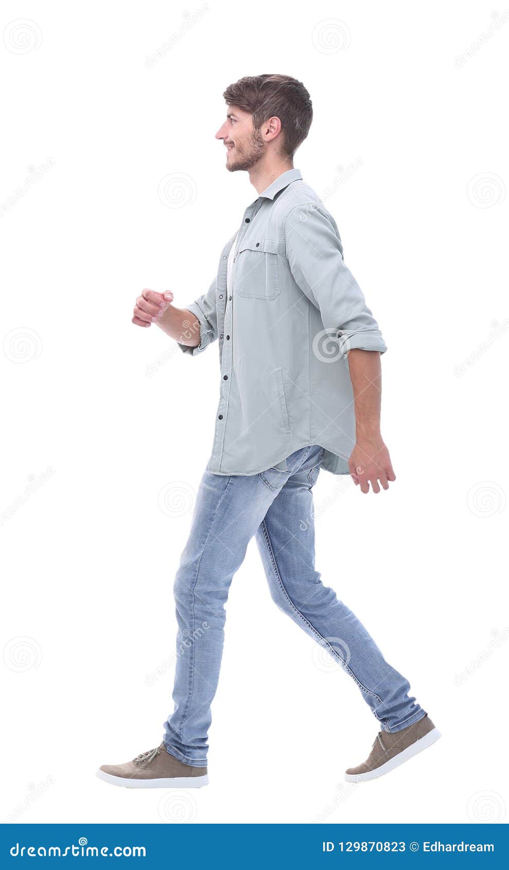 Side View. a Smiling Young Man Steps Forward Stock Image - Image of ...