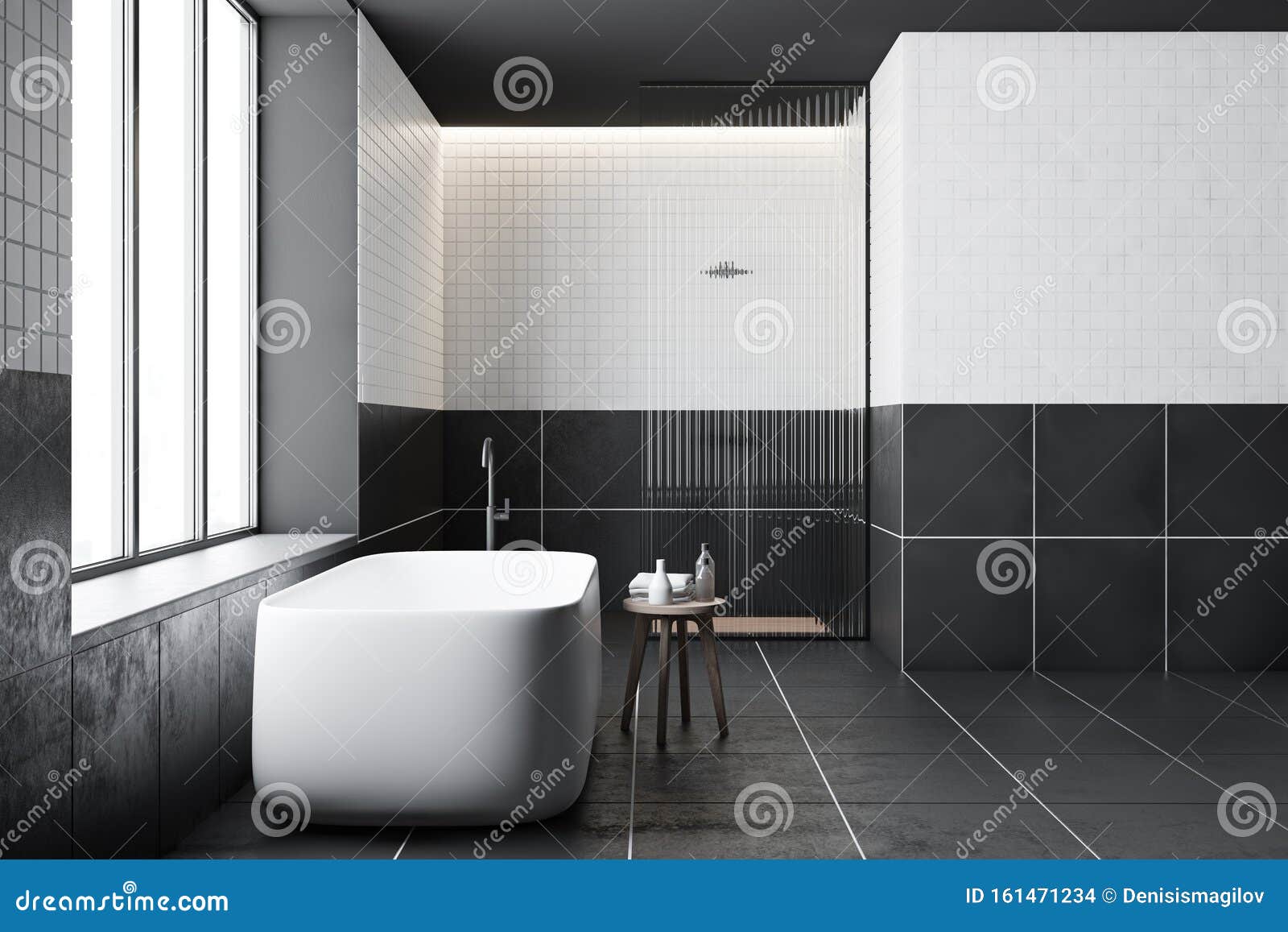 Side View Of Tiled Bathroom Tub And Shower Stock Illustration Illustration Of Inside Beautiful 161471234