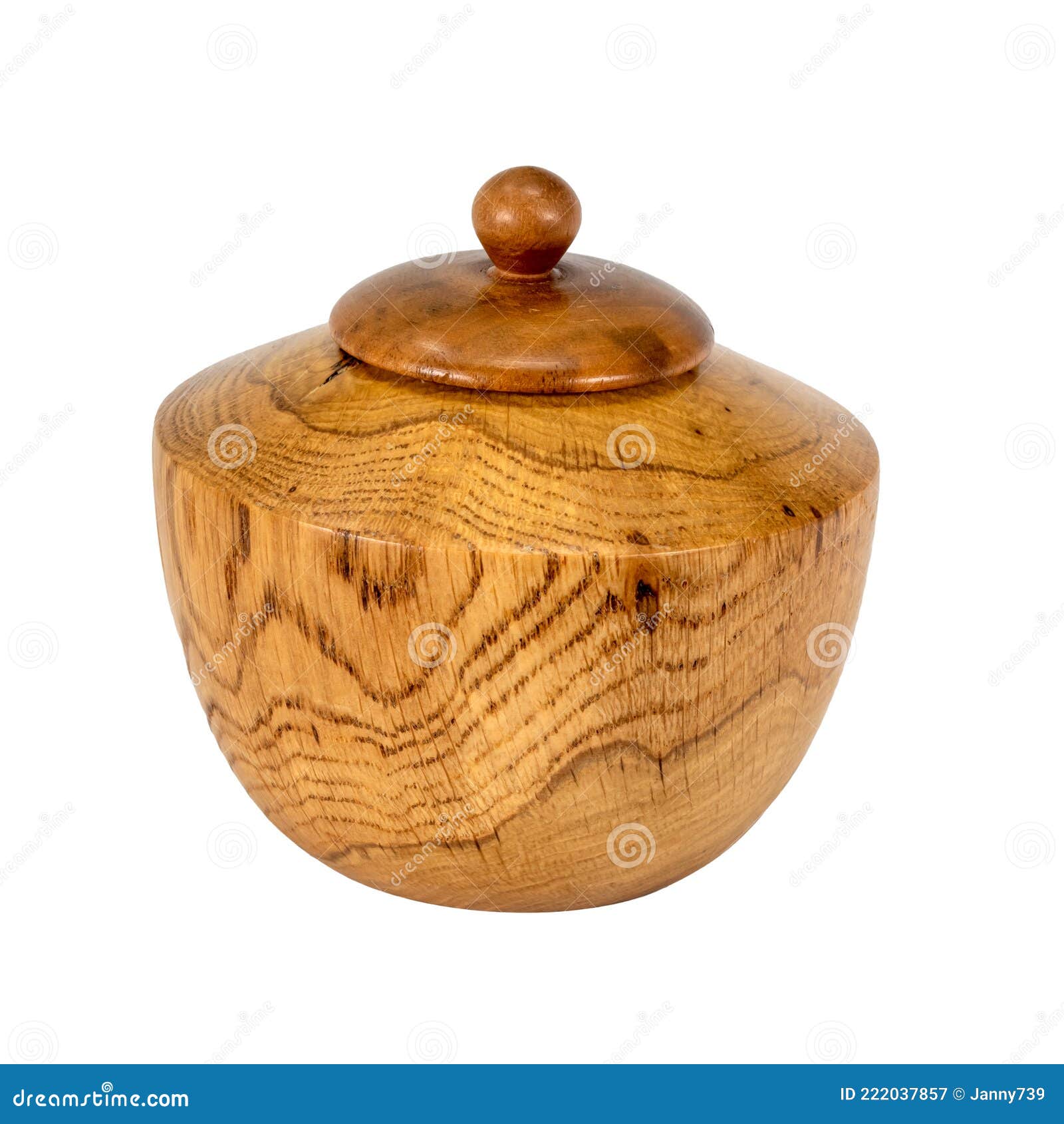 Side View of a Turned Oak Wood Jar with Lid Stock Image Image of
