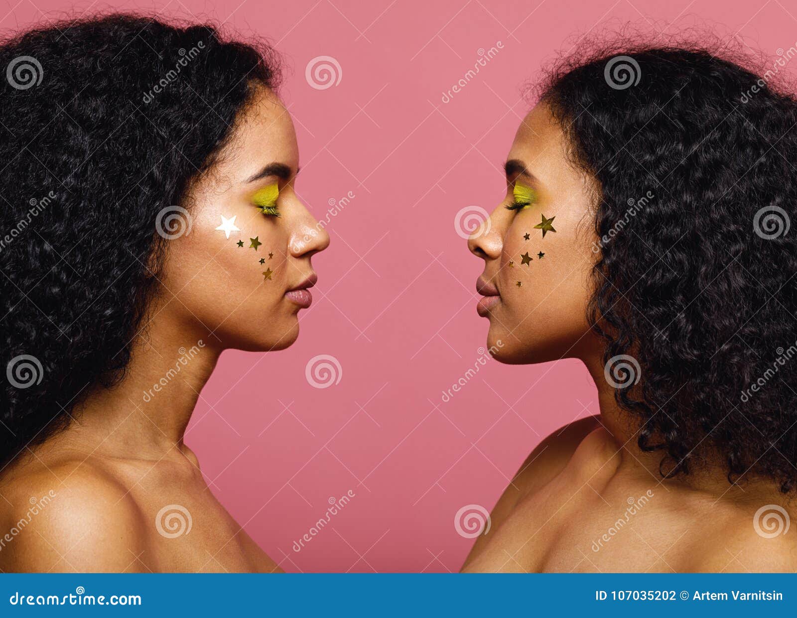 Side View Of A Two Young Women Stock Photo Image Of Cheek Cle