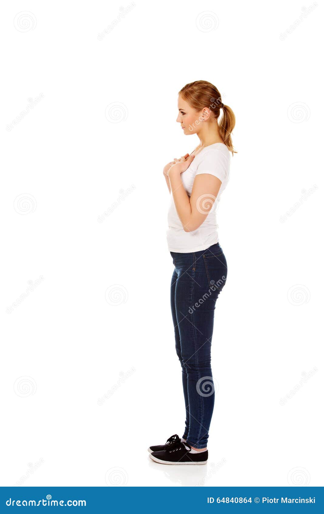 Side View Of Worried And Sad Young Woman Stock Photo - Image of cute, backg...