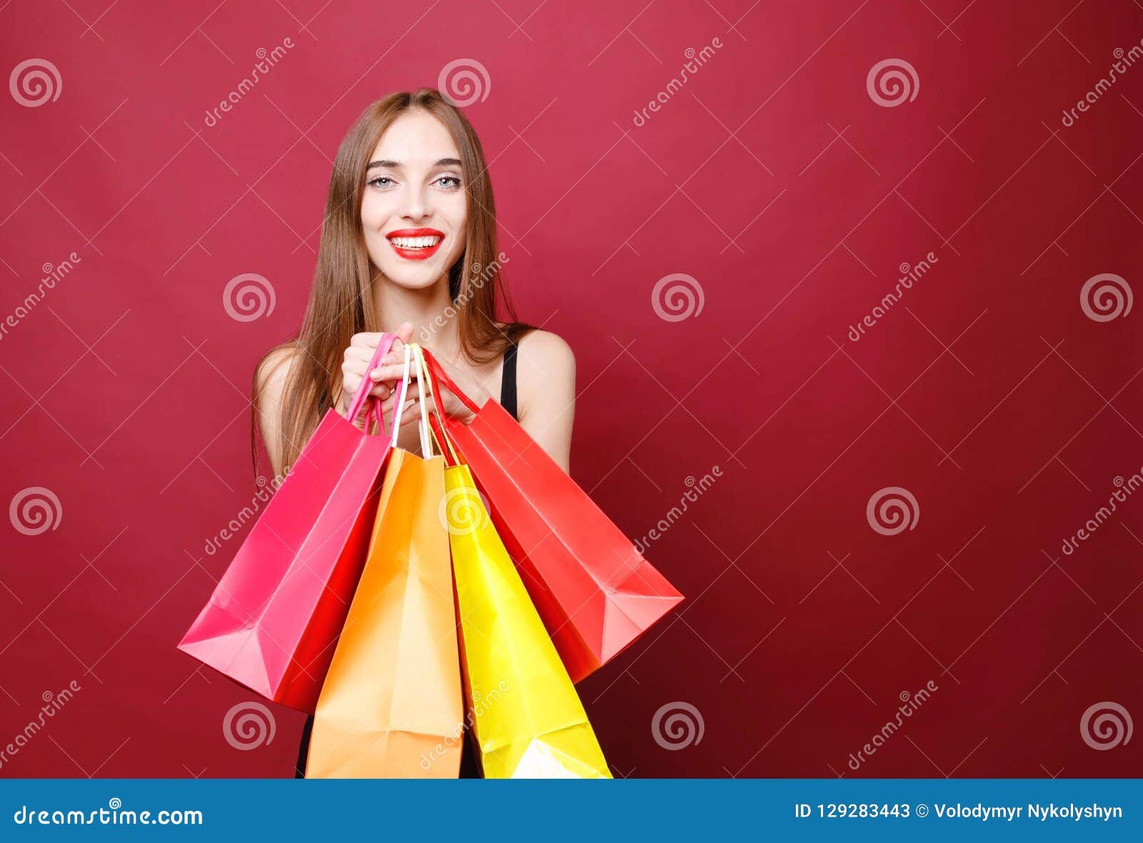 Attractive Woman Holding Many Shopping Bags Stock Image - Image of ...