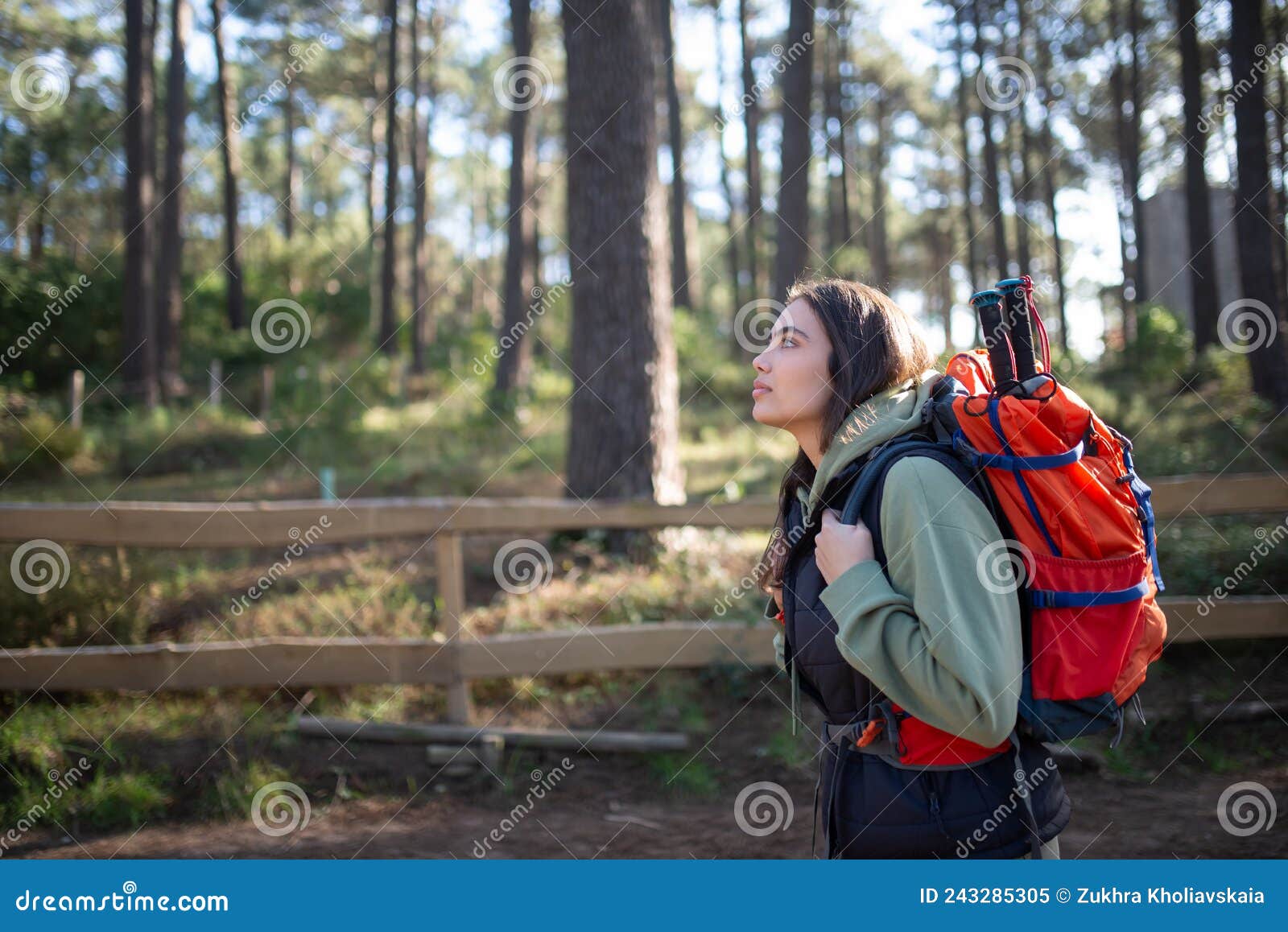 Side View of Young Female Hiker Stock Image - Image of portrait ...