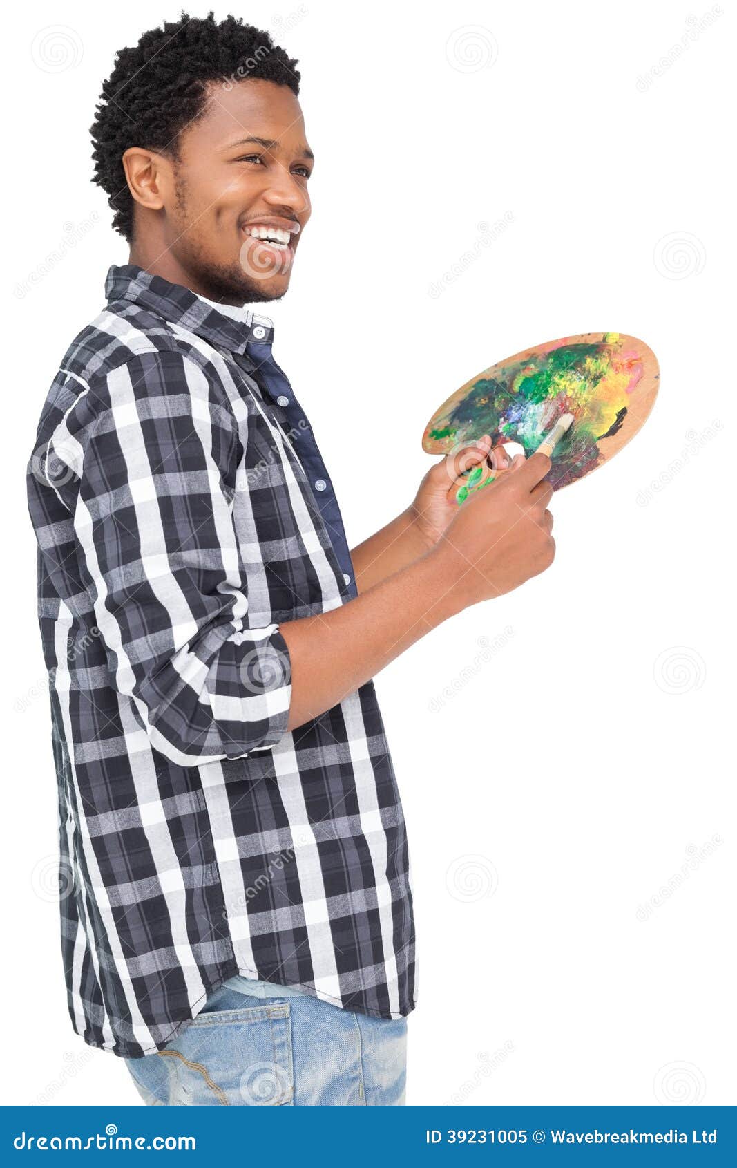Side View of a Young Male Painter with Palette Stock Image - Image of