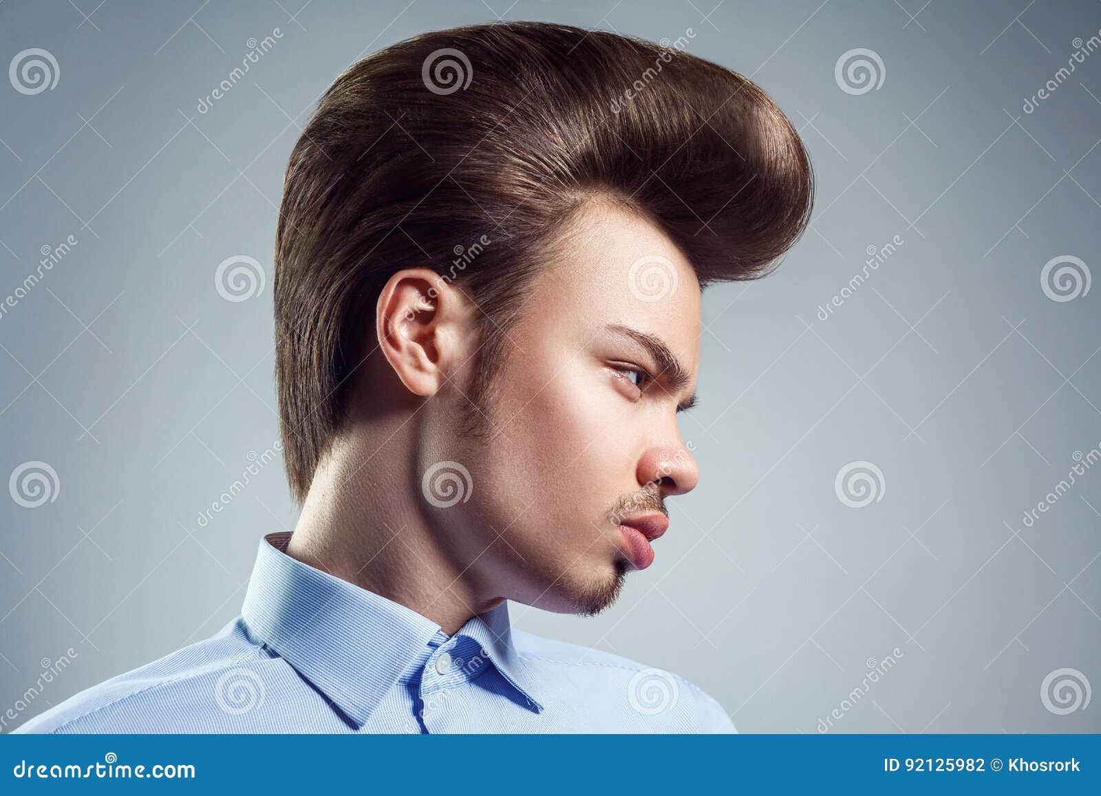 Side View of Young Man with Retro Classic Pompadour Hairstyle. Stock Photo  - Image of face, haircut: 92125982