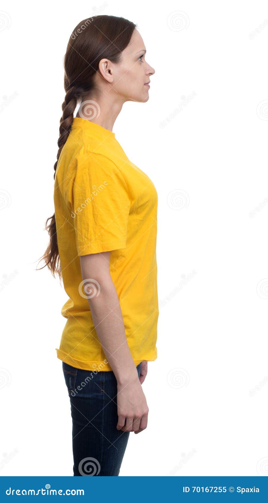 Download Side View Of Young Pretty Woman In Yellow T-shirt Royalty ...