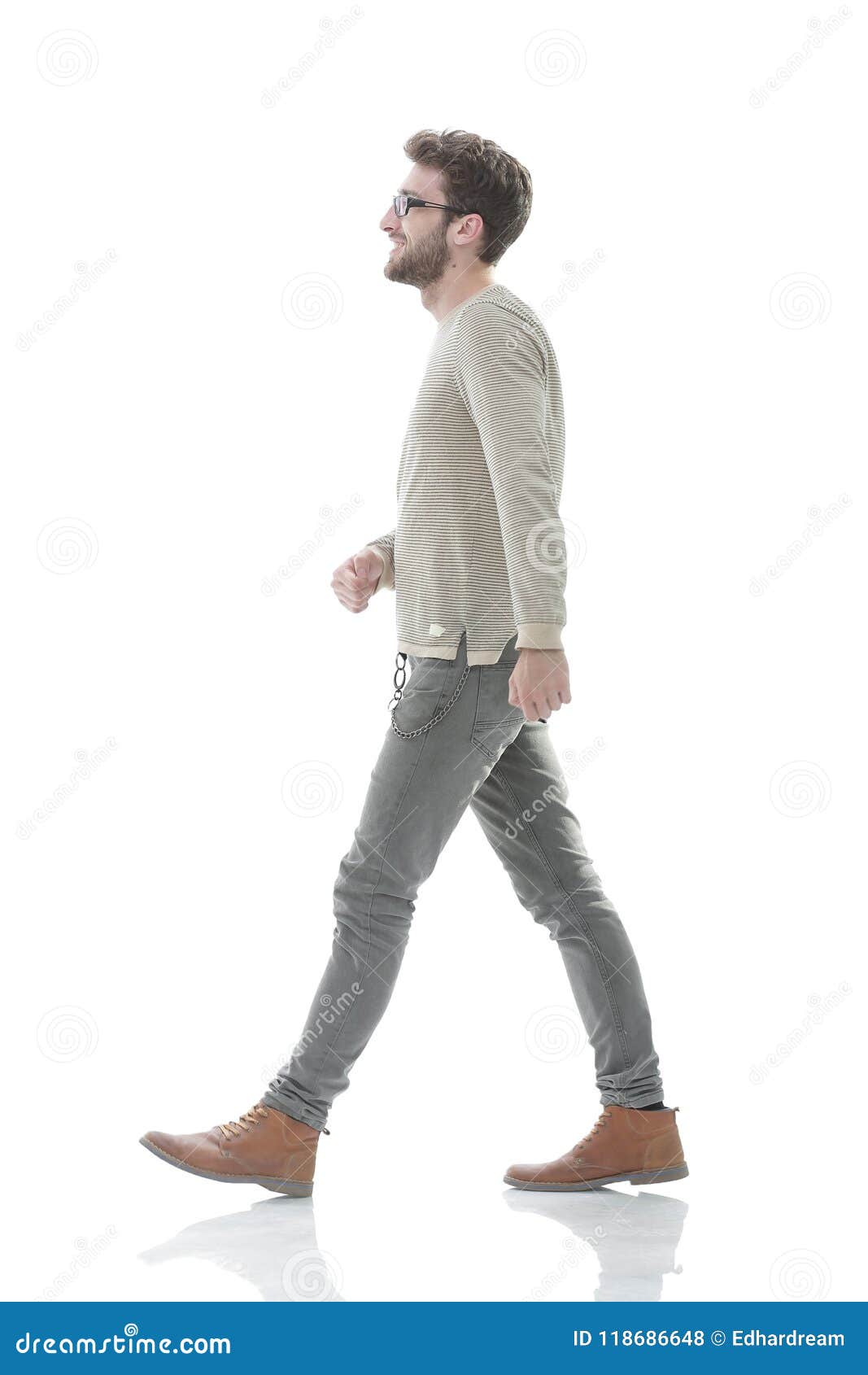Side View.Young Smiling Man Walking Forward Stock Photo Image of