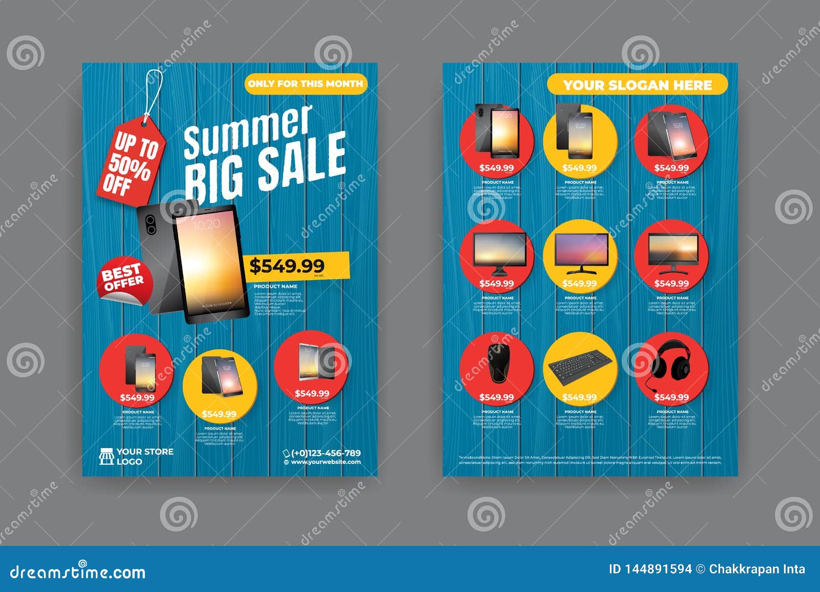 2 Sides Flyer Template For Summer Sale Promotion Stock Vector