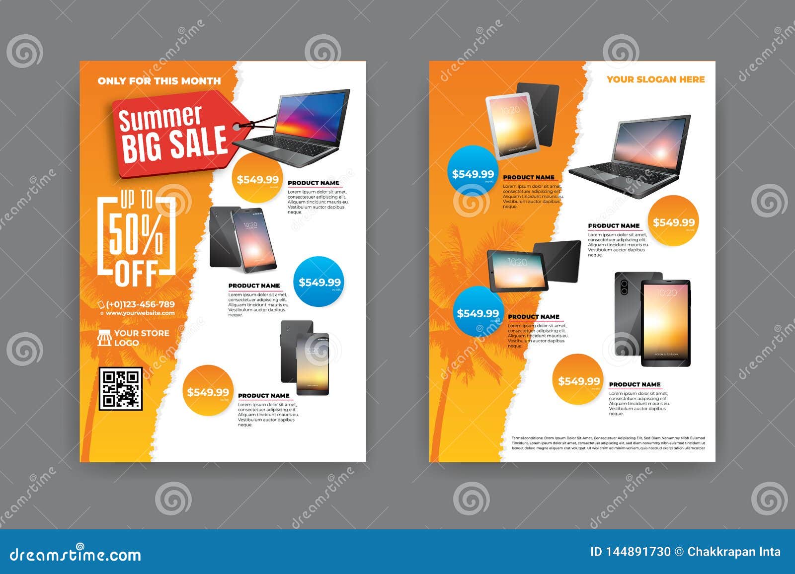 2 Sides Flyer Template For Summer Sale Promotion Stock Vector Illustration Of Market Design 144891730