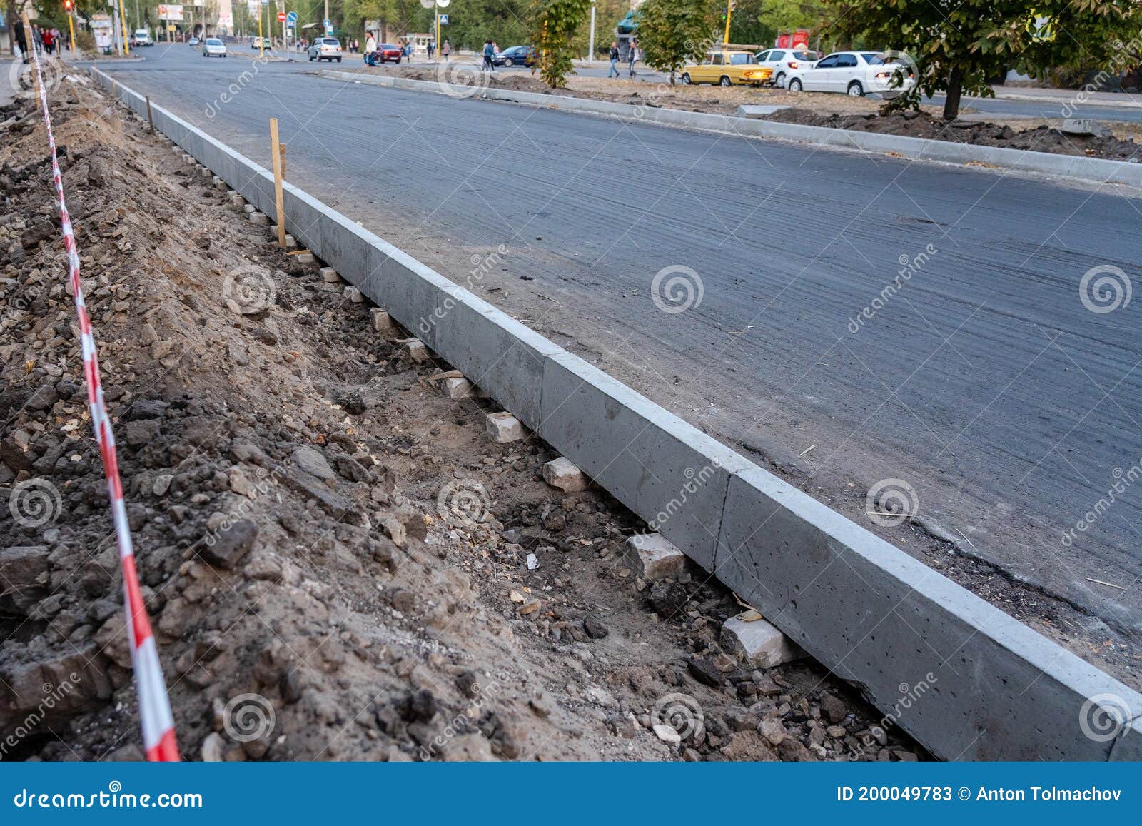 Sidewalk Under Construction, Concrete Curb Installation. Ukraine Stock Image Image of driving