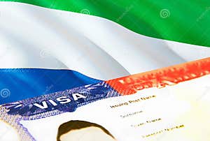 Sierra Leone Immigration Document Close Up Passport Visa On Sierra 