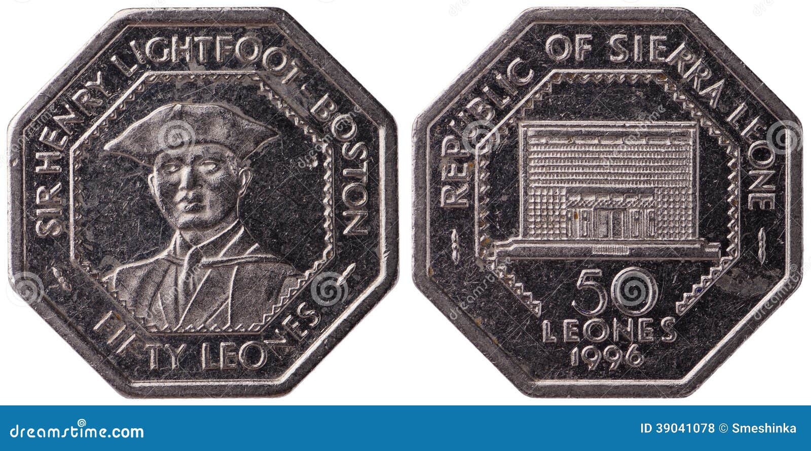 50 sierra leonean leones coin, 1996, both sides,