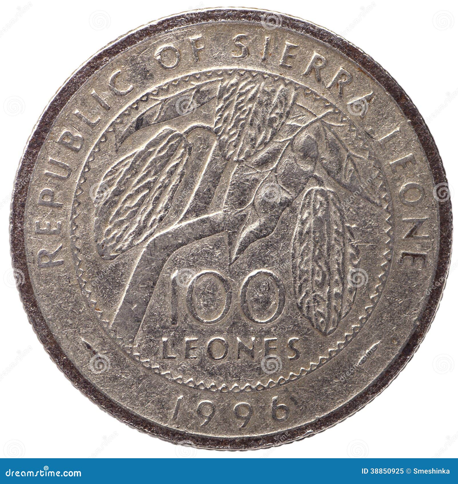 100 Sierra Leonean Leones Coin, 1996, Reverse Stock Image - Image of  background, cash: 38850925