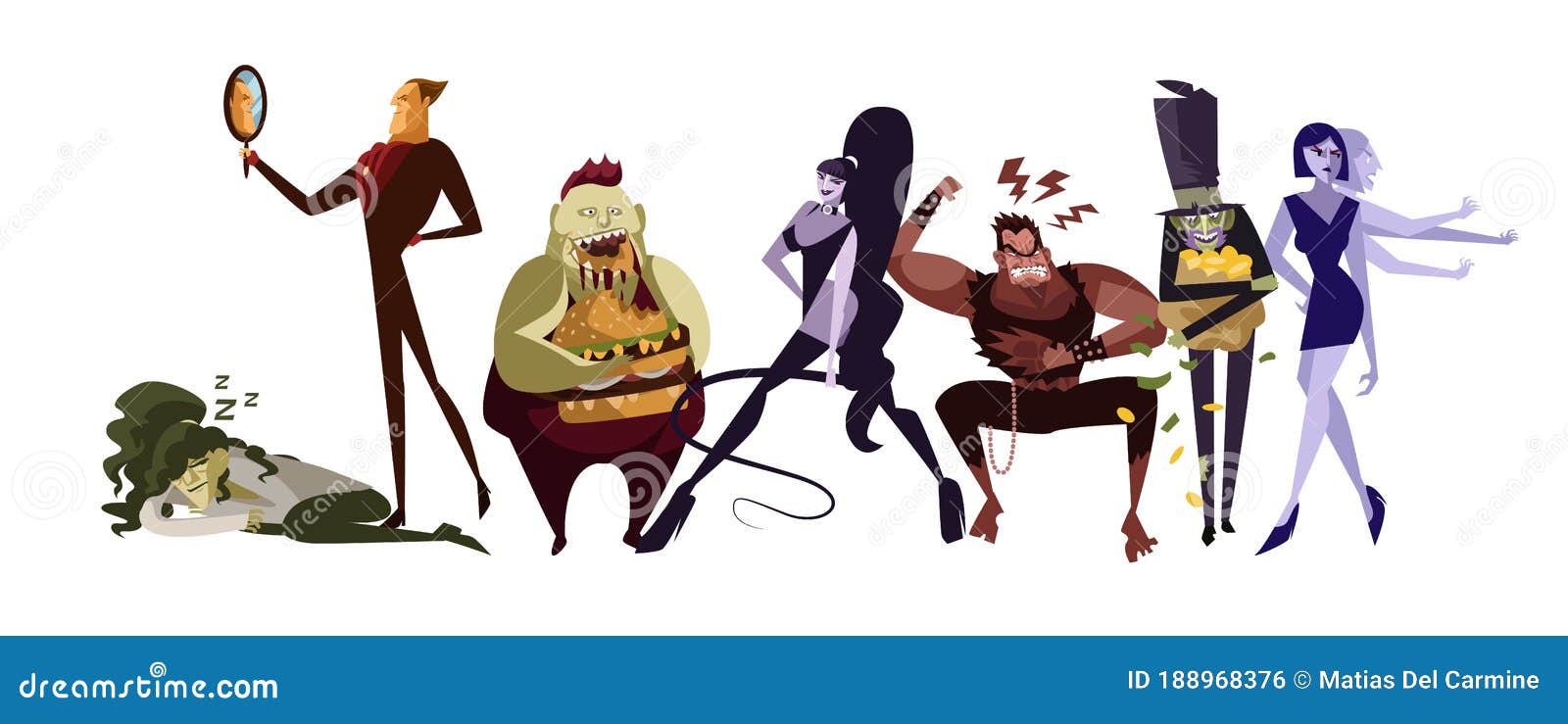 Siete Personajes De Caricatura De Pecados Mortales Stock de ilustración - Ilustración de arte, vanagloriador: 188968376 Siete Personajes De Caricatura De Pecados Mortales Stock de ilustración - Ilustración de arte, vanagloriador: 188968376