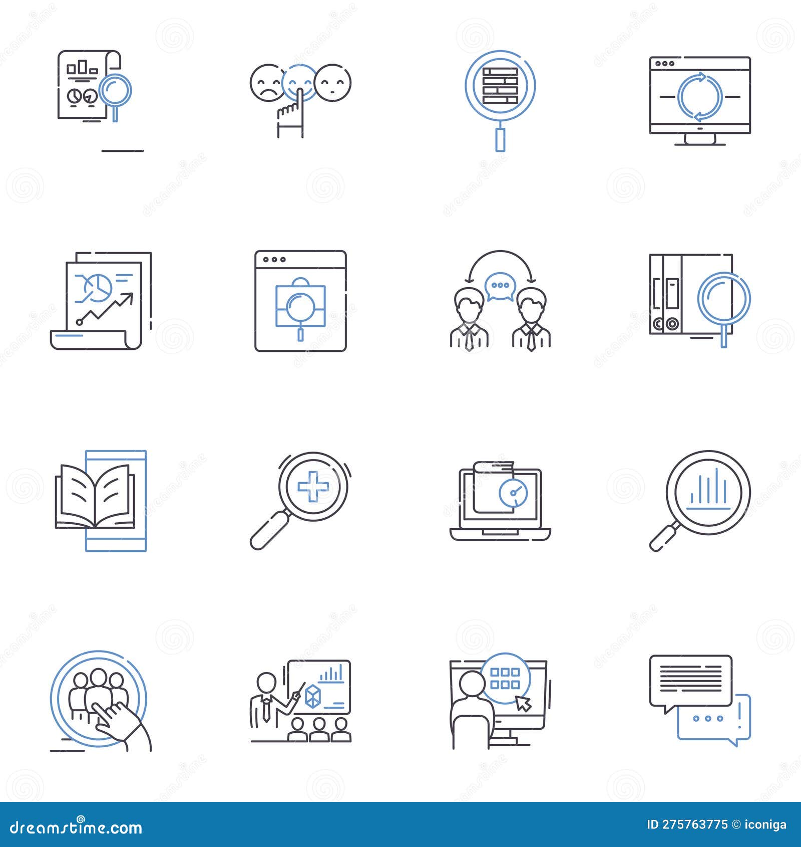 sift through line icons collection. categorize, sort, analyze, screen, filter, distinguish, scrutinize  and linear