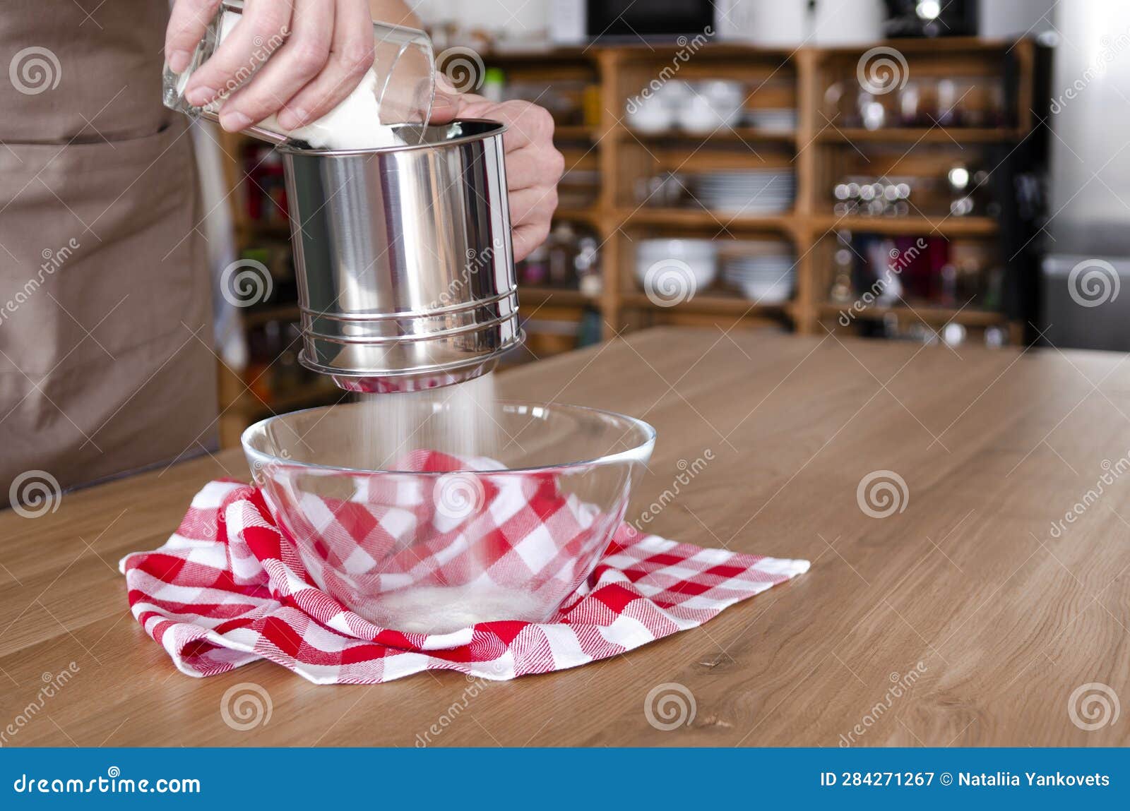 Sifting Flour through Cupsieve. Kitchen Content Stock Image Image of