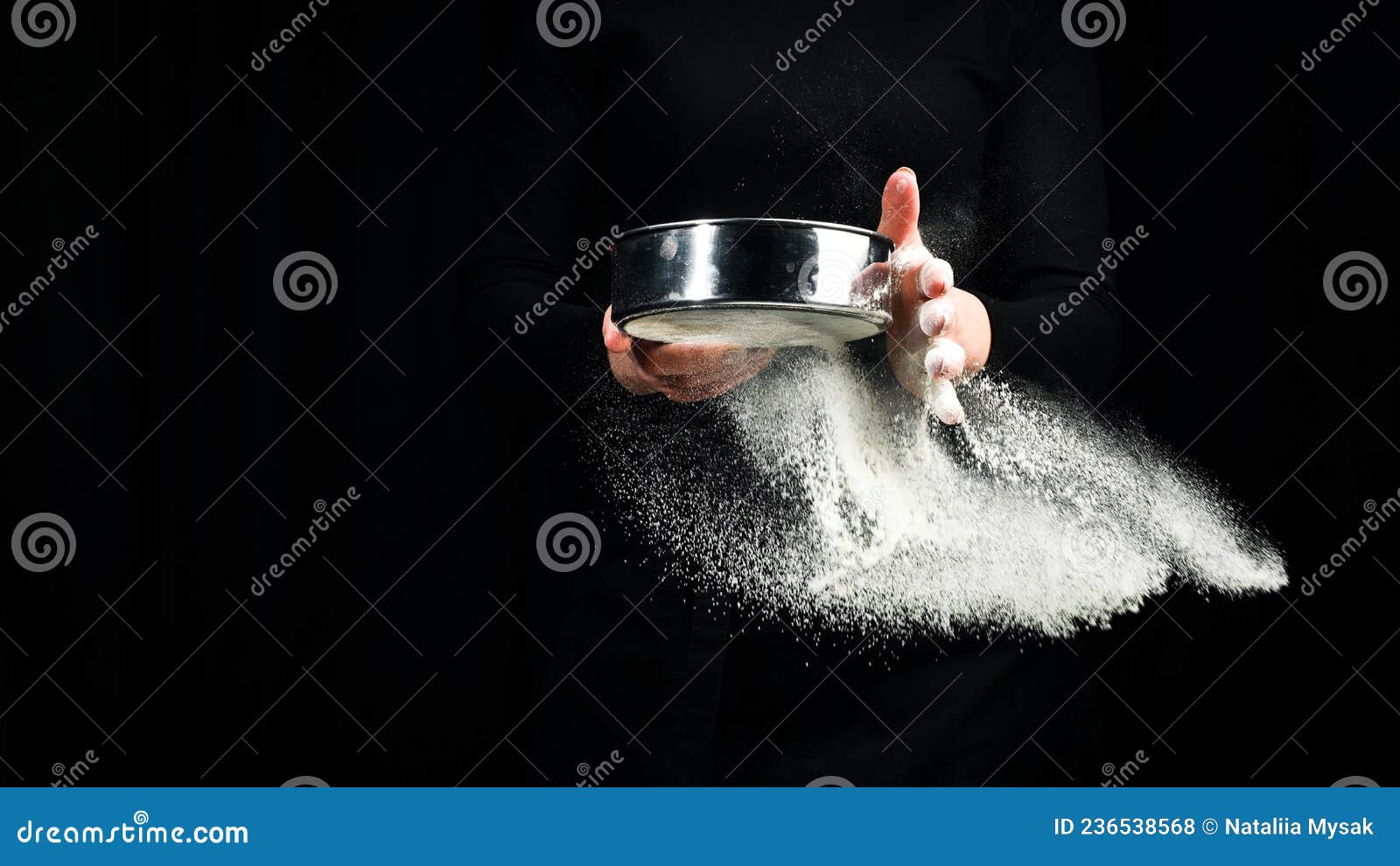 Sifting Flour through a Sieve. Flour in Hands Stock Photo Image of