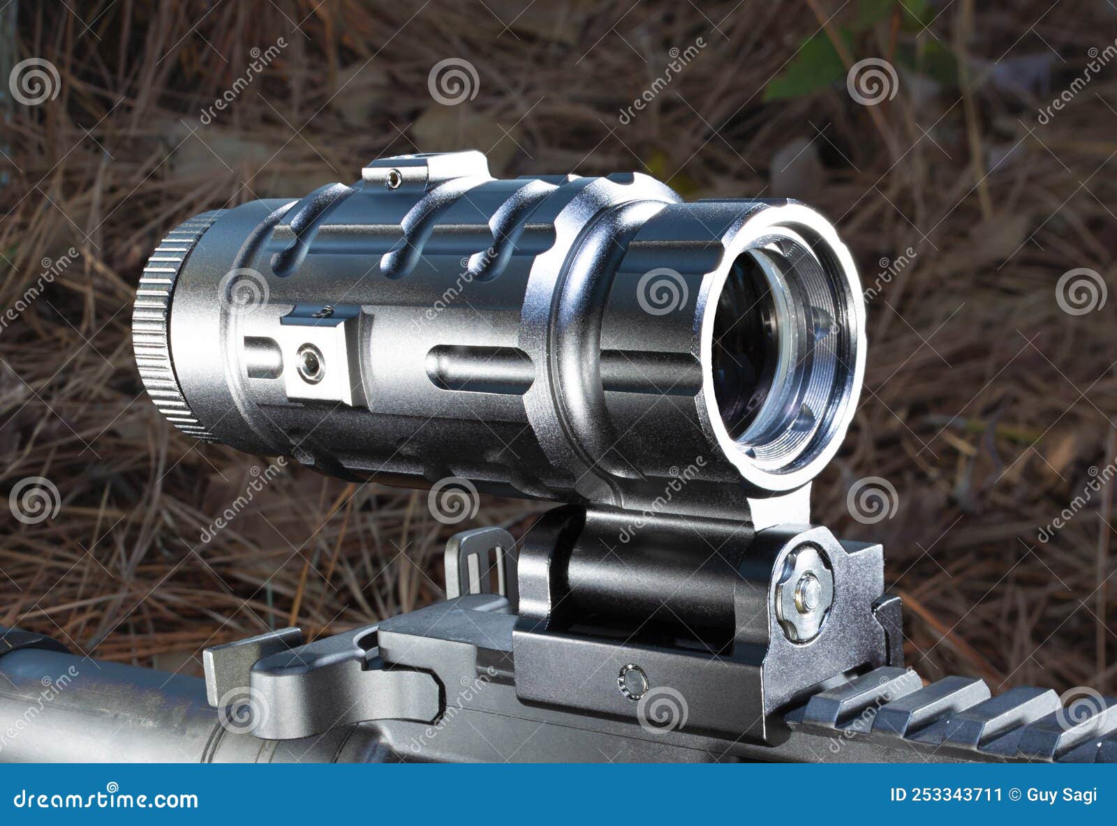 Sight Magnifier Mounted on an AR15 Outdoors Stock Image Image of
