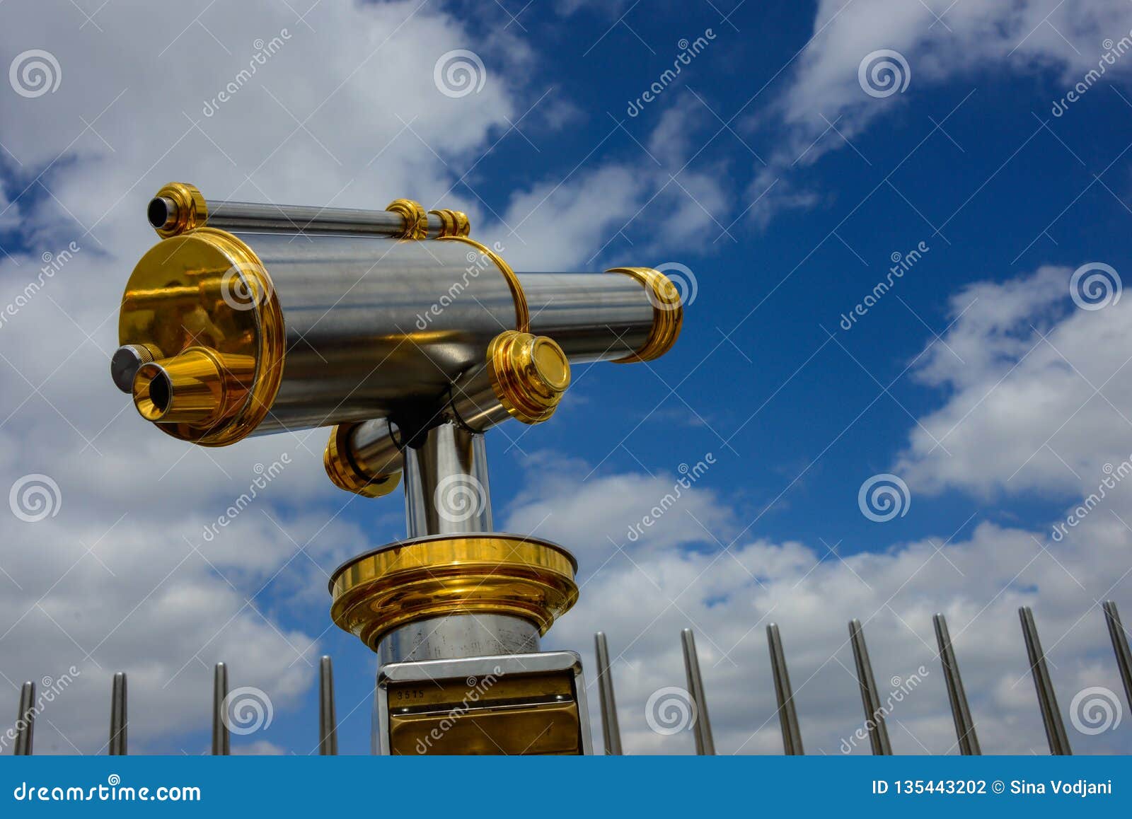 Sightseeing Golden and Steel Telescope Stock Photo Image of landscape, building 135443202