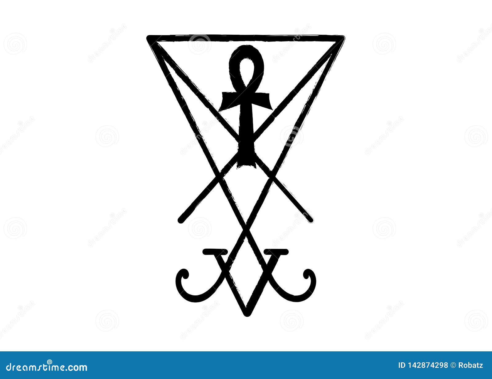 a sigil of lucifer. grunge styled distressed demonology and the ankh egyptian cross. lucifer sigil . satan devil lucifer