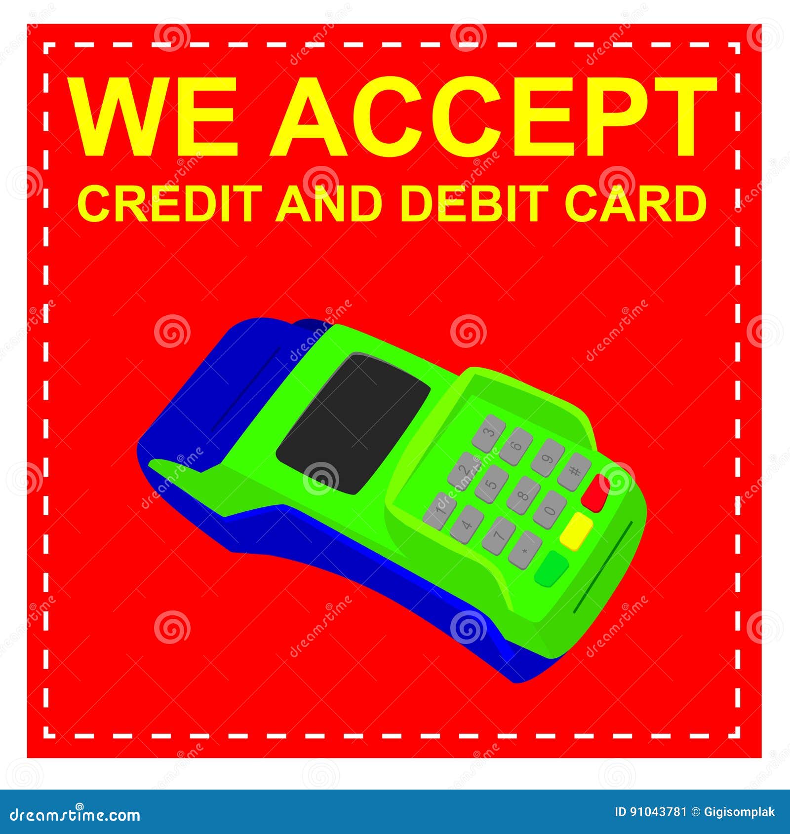Sign we Accept Debit and Credit Card Stock Vector Illustration of