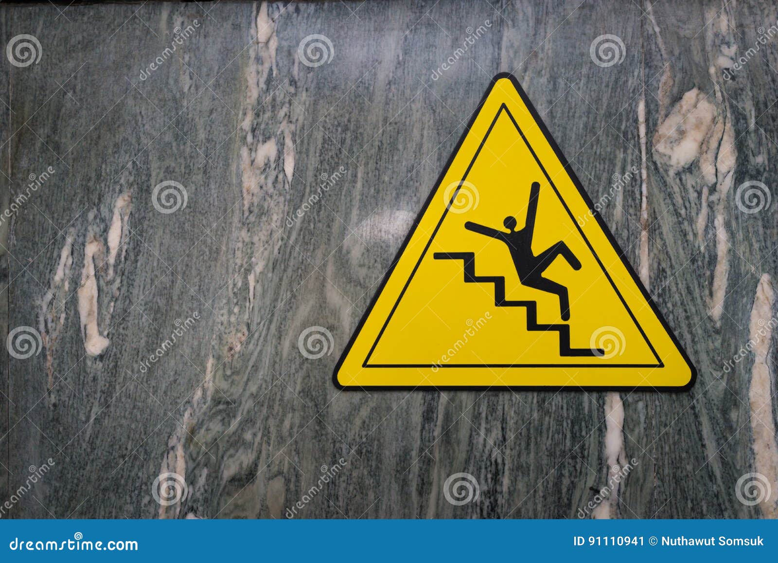 sign of danger of falling stairs slip warning caution on marble