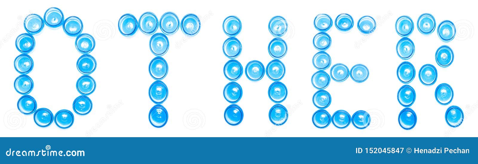 Sign Designation Blue Plastic Jars on a White Background the Word OTHER