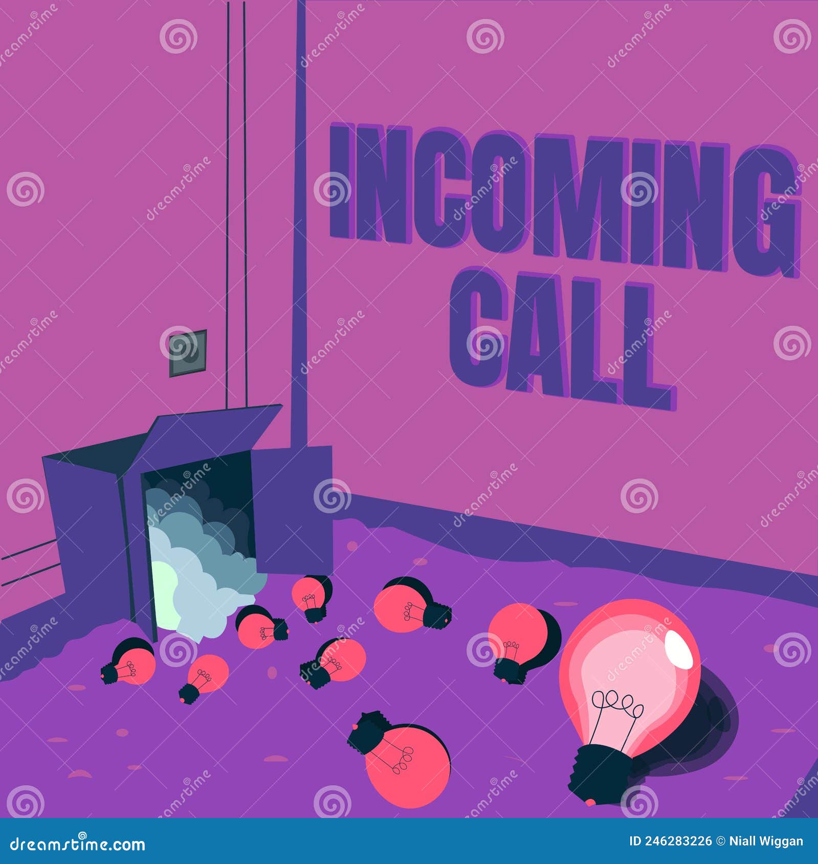 hand writing sign incoming call. internet concept inbound received caller id telephone voicemail vidcall light bulbs