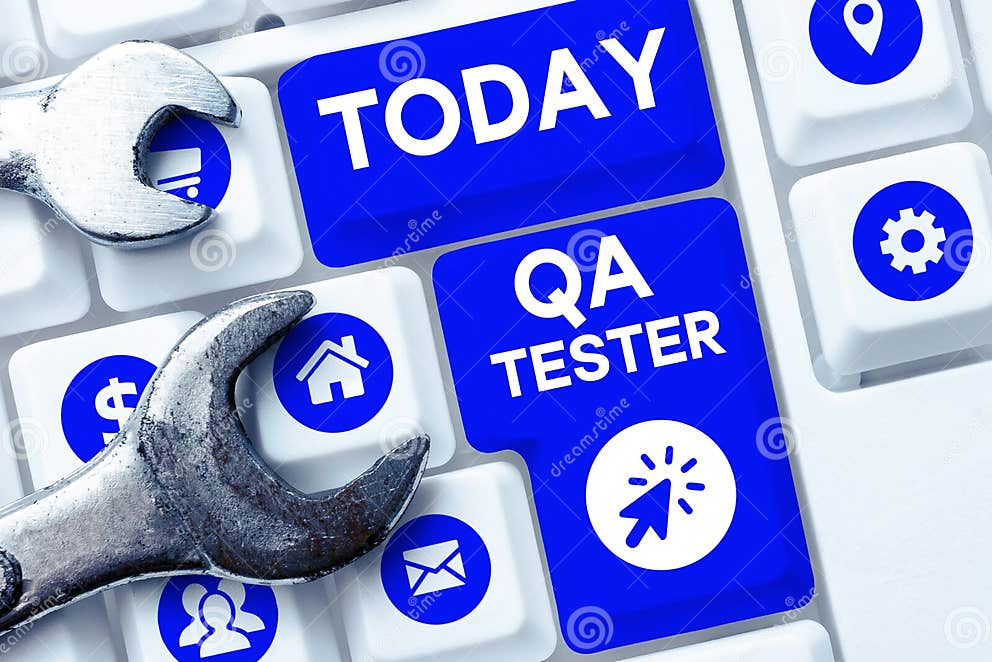 Conceptual display qa tester concept meaning quality assurance of an 