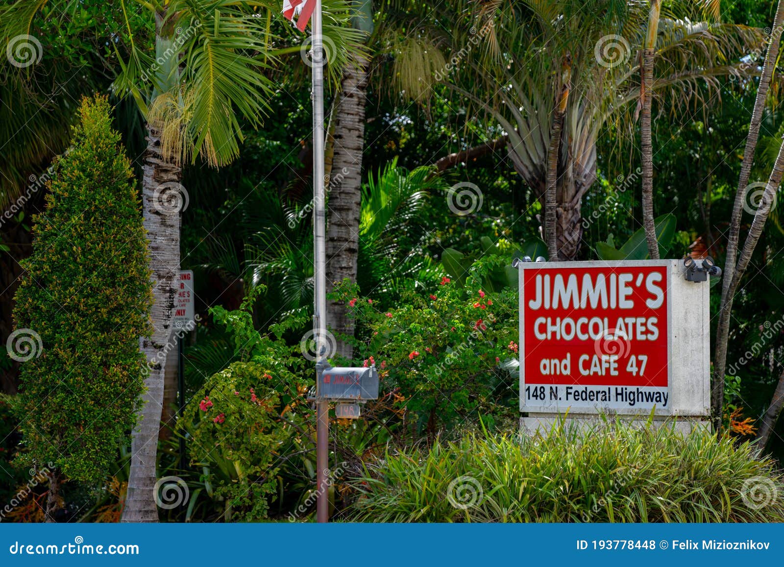 Sign in Front of Jimmies Chocolates and Cafe 47 Dania Beach FL since