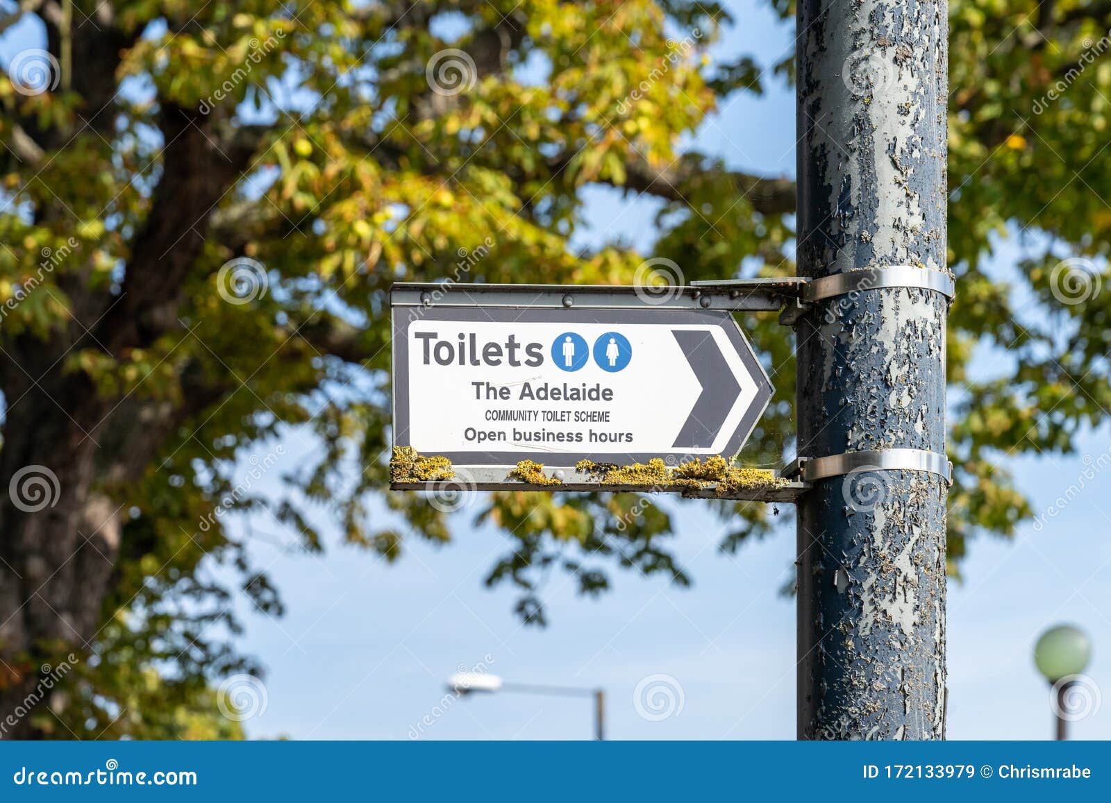 a sign giving directions to a member of community toilet scheme in teddington, london, england