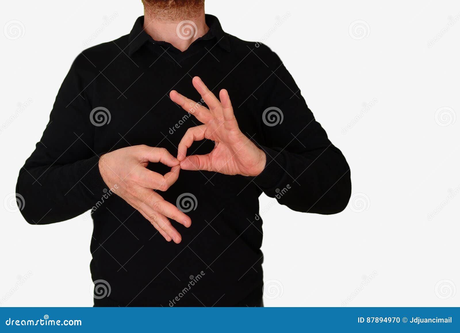 sign language interpreter man translating a meeting to asl, american sign language. empty copy space