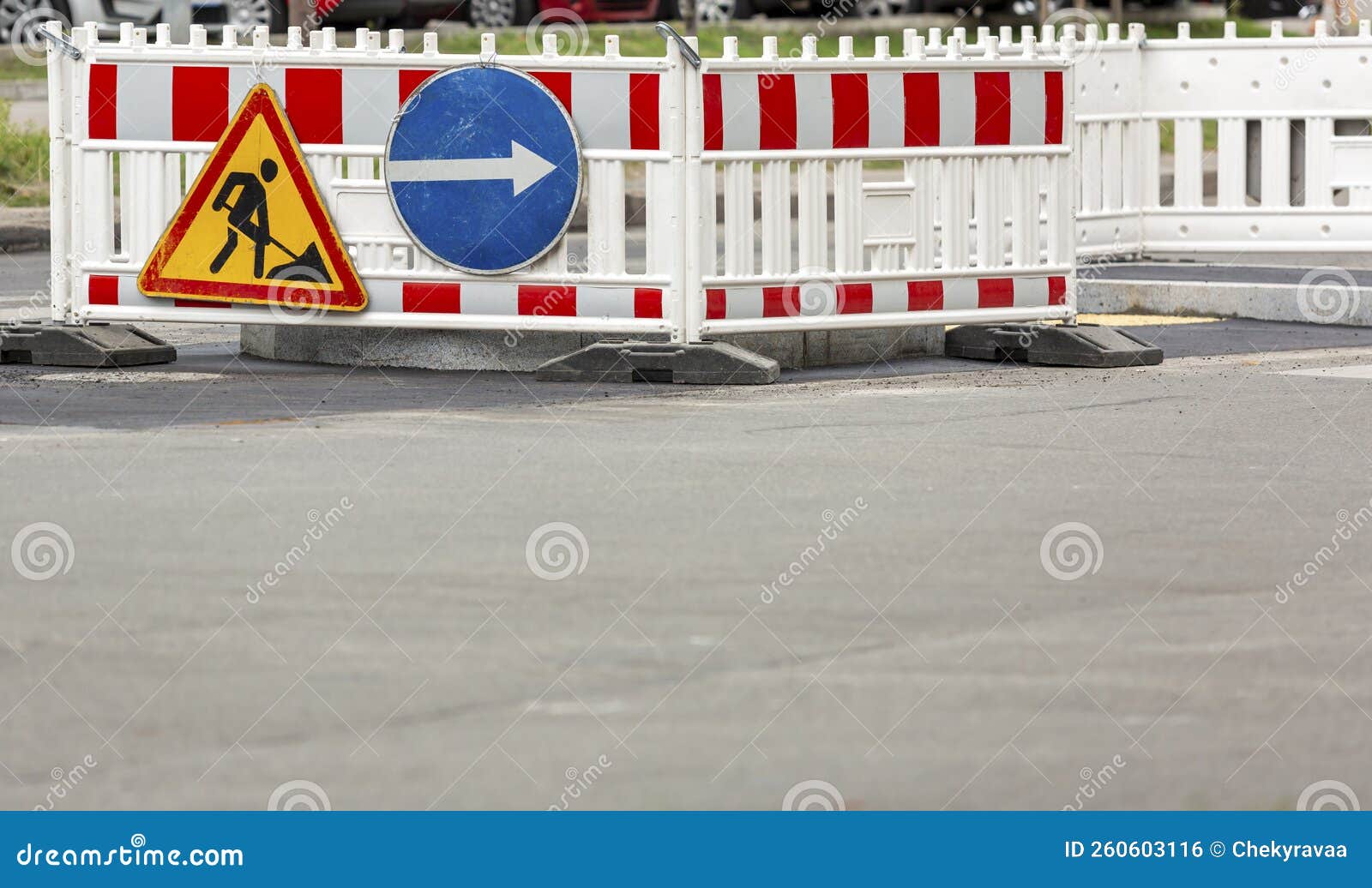 Sign on the Road. Under Construction Board Sign with Arrow Sign Stock