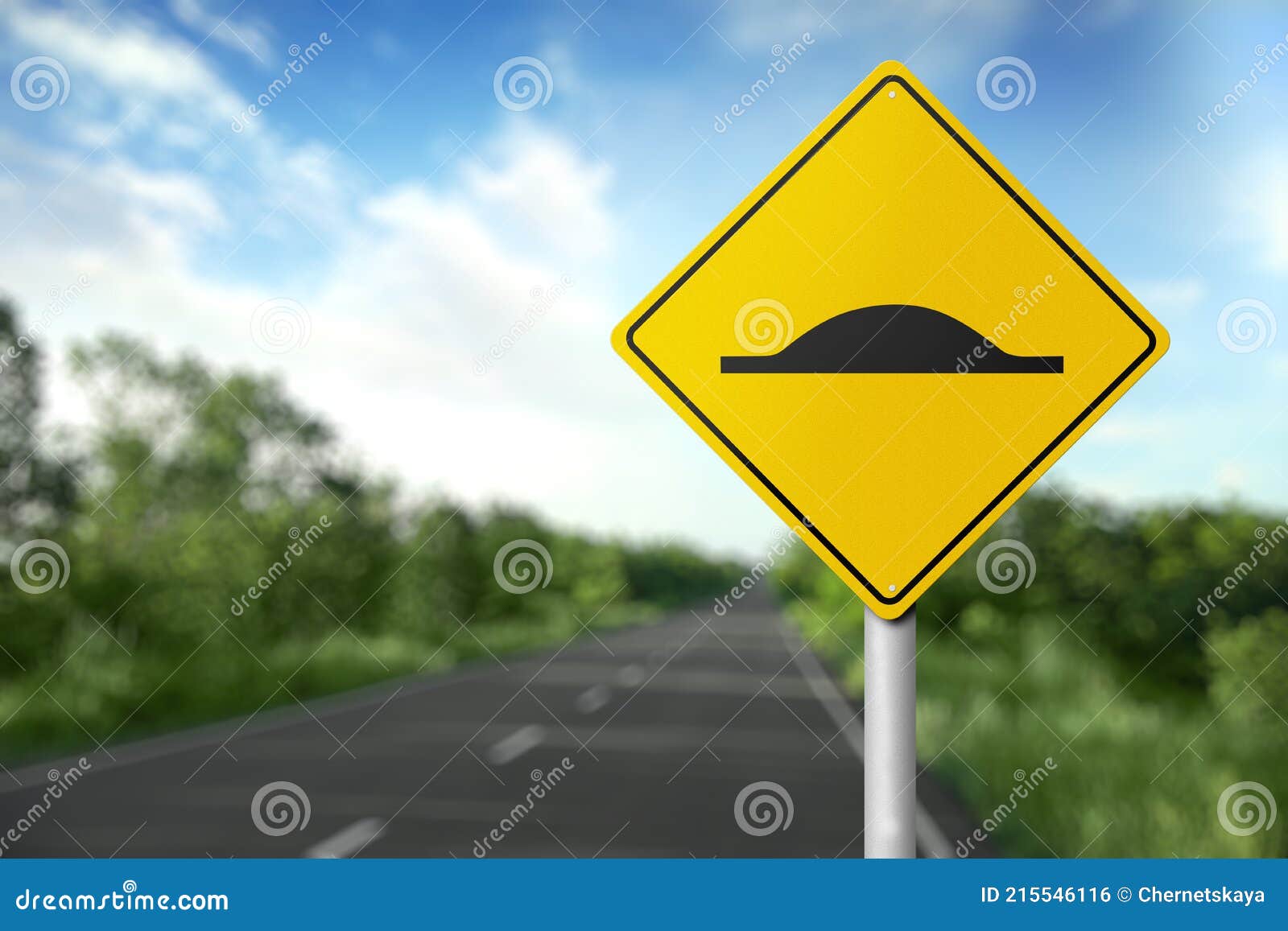 Sign Speed Bump Near Asphalt Road Outdoors Stock Photo Image of