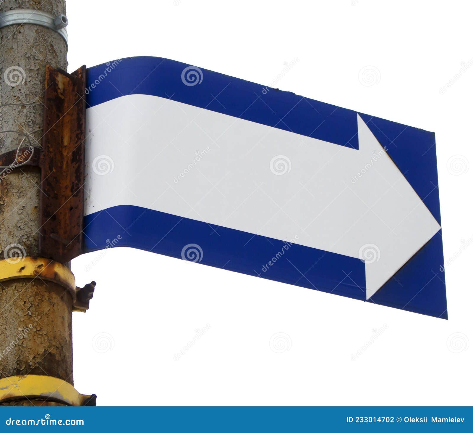 Sign of White Arrow on a Blue Background Indicates the Direction Stock Photo Image of